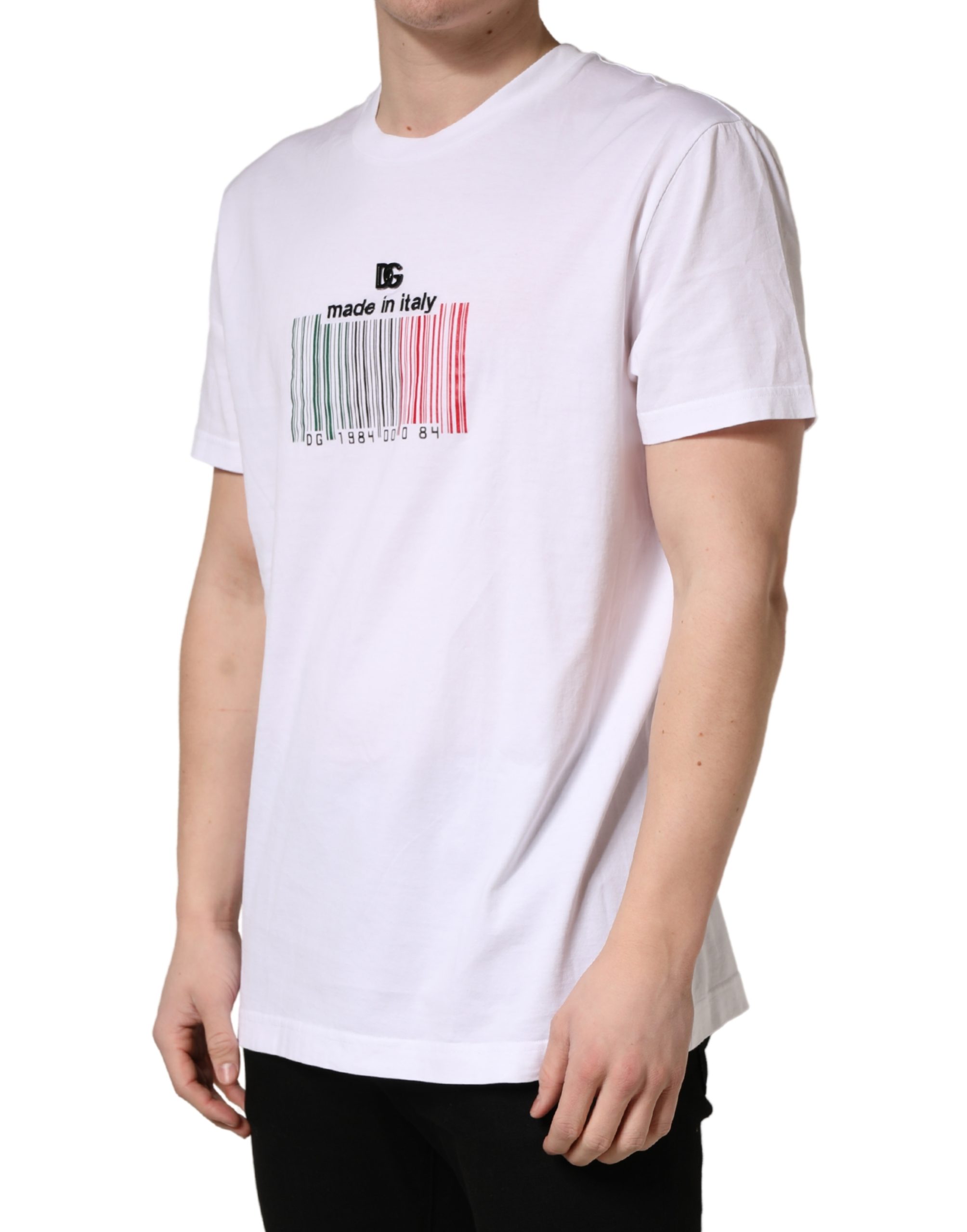 Dolce & Gabbana White Barcode Cotton Crew Neck Men T-shirt - Image 3