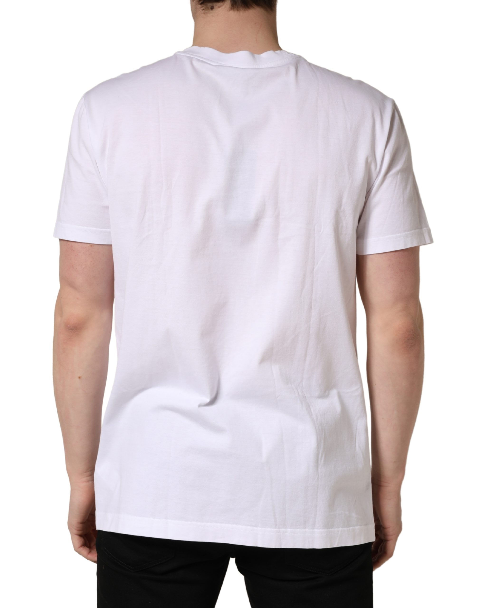 Dolce & Gabbana White Barcode Cotton Crew Neck Men T-shirt - Image 4