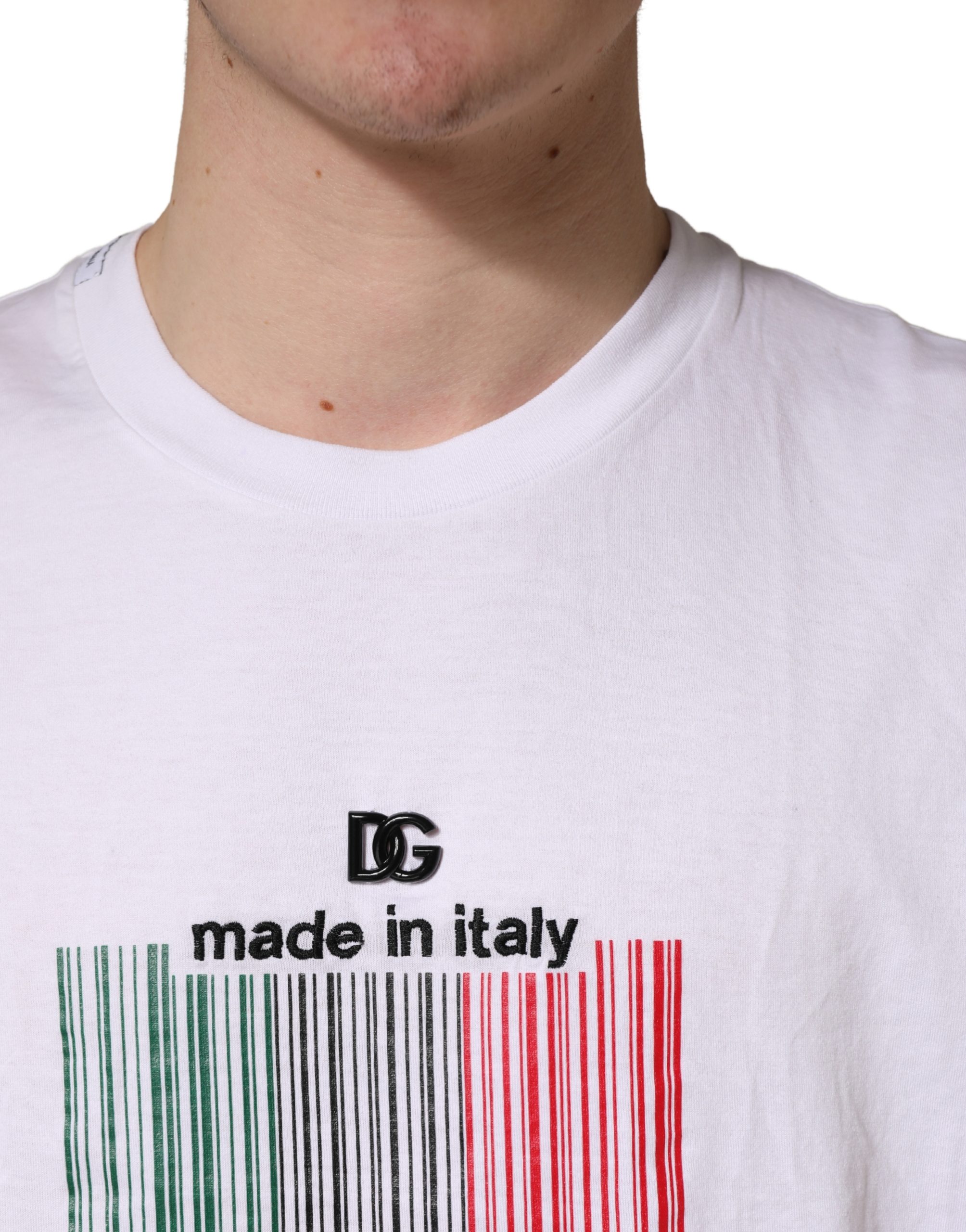Dolce & Gabbana White Barcode Cotton Crew Neck Men T-shirt - Image 5
