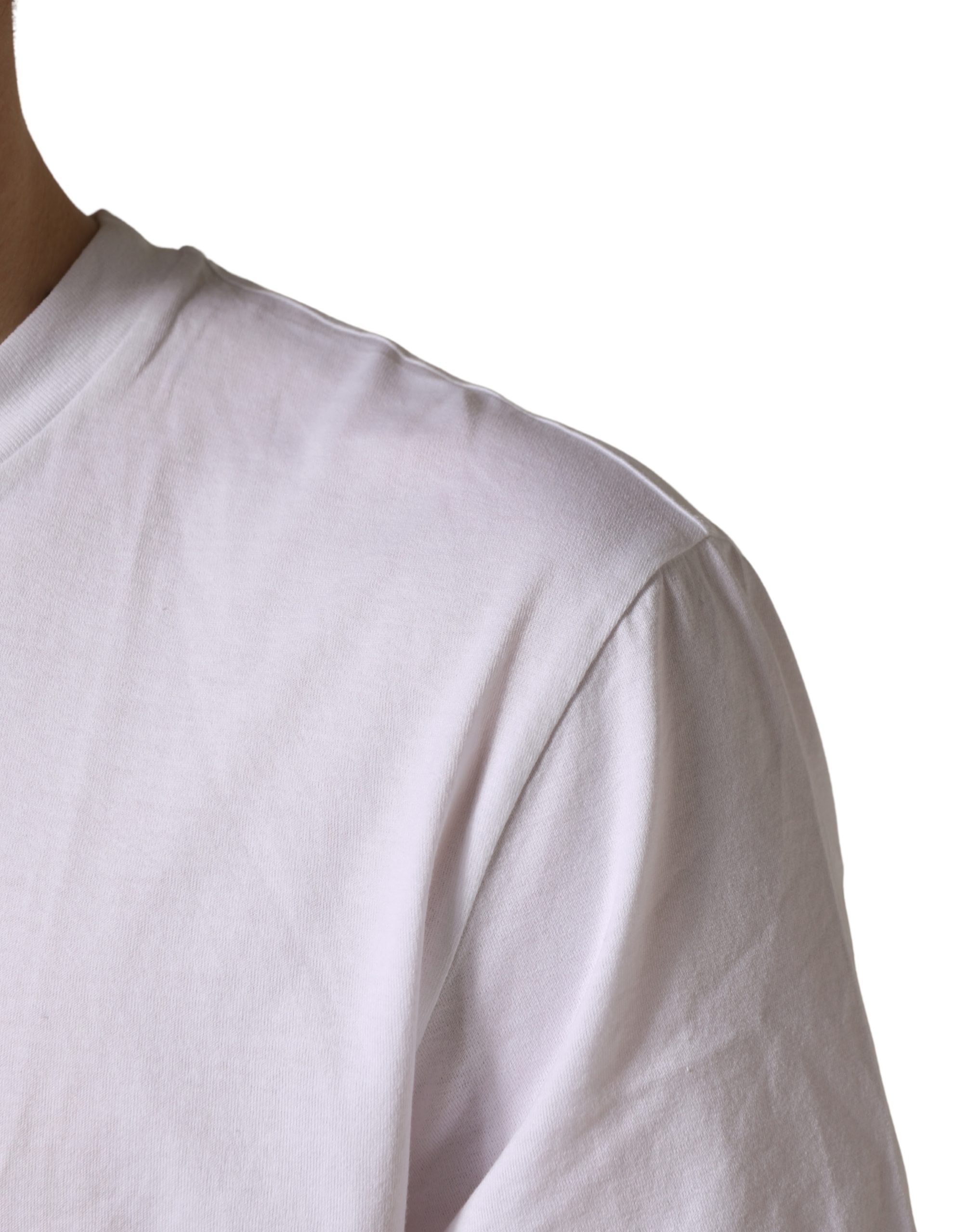 Dolce & Gabbana White Barcode Cotton Crew Neck Men T-shirt - Image 6