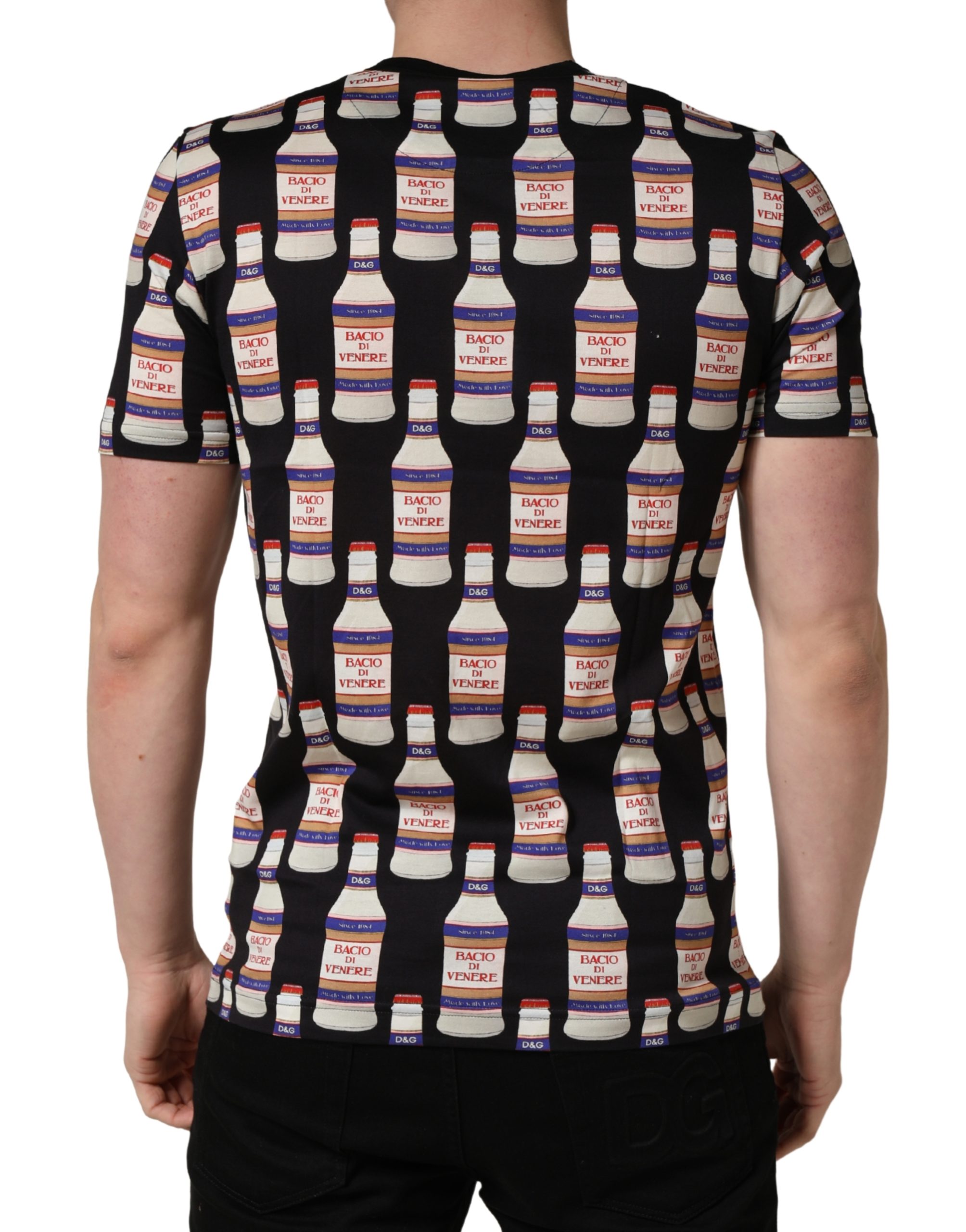 Dolce & Gabbana Black Bottle Print Cotton Crew Neck T-shirt - Image 4