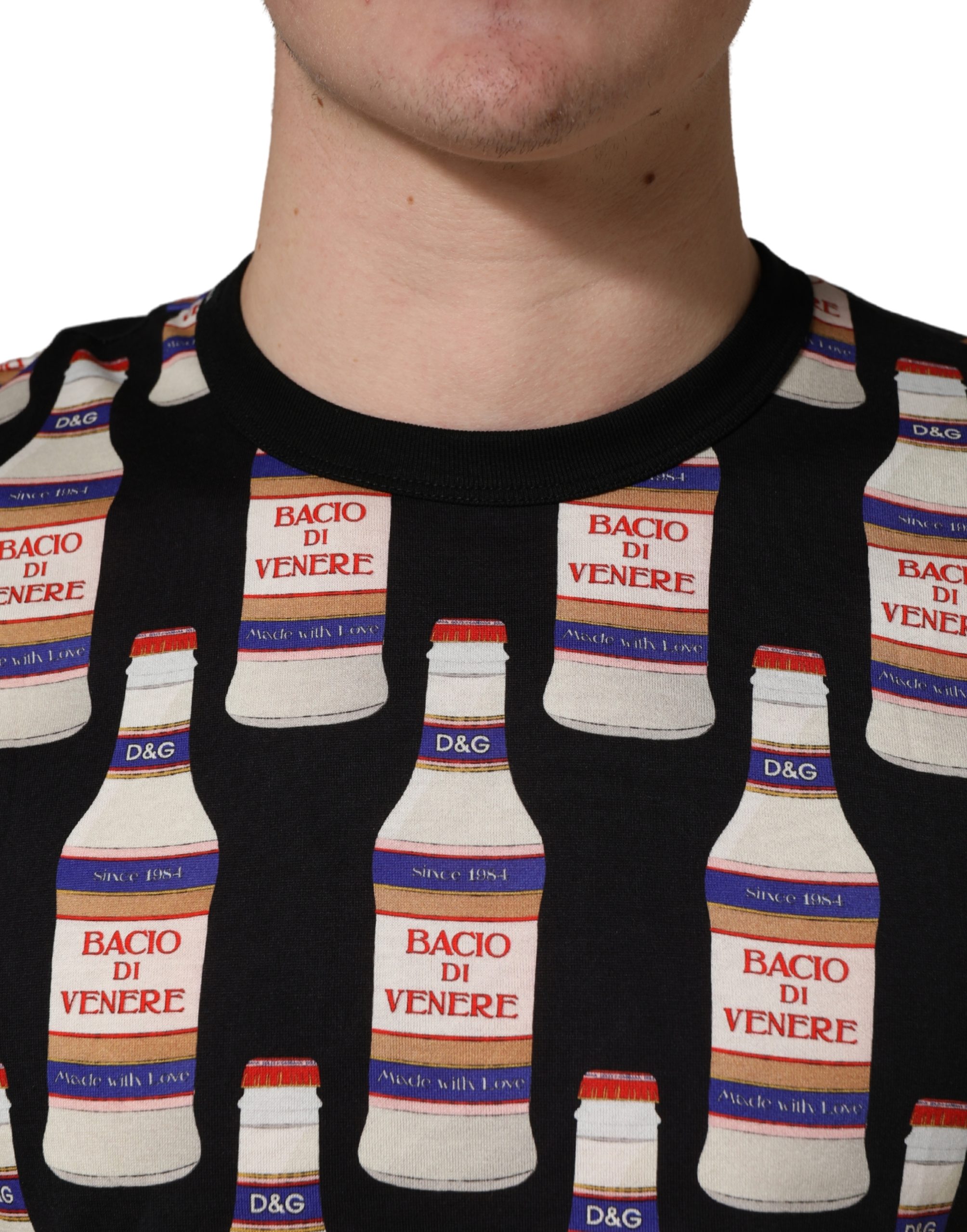 Dolce & Gabbana Black Bottle Print Cotton Crew Neck T-shirt - Image 5