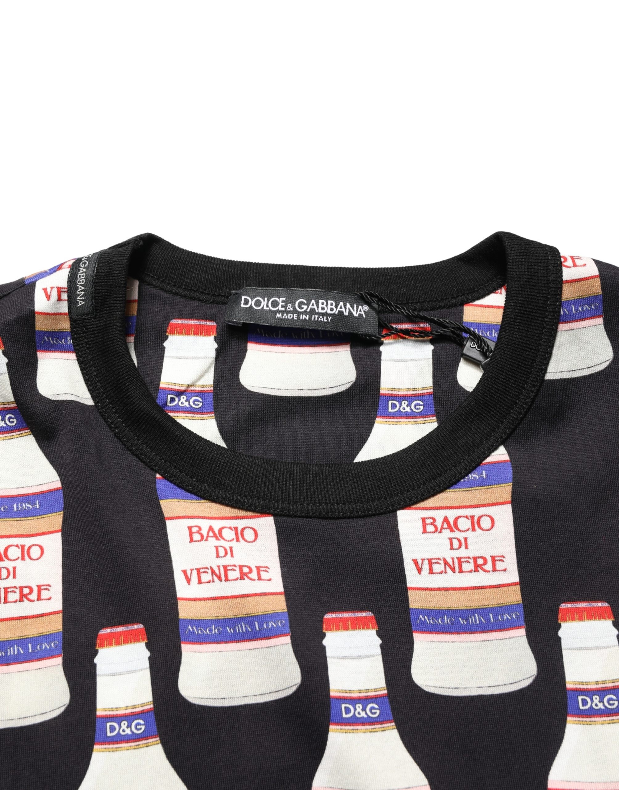 Dolce & Gabbana Black Bottle Print Cotton Crew Neck T-shirt - Image 6