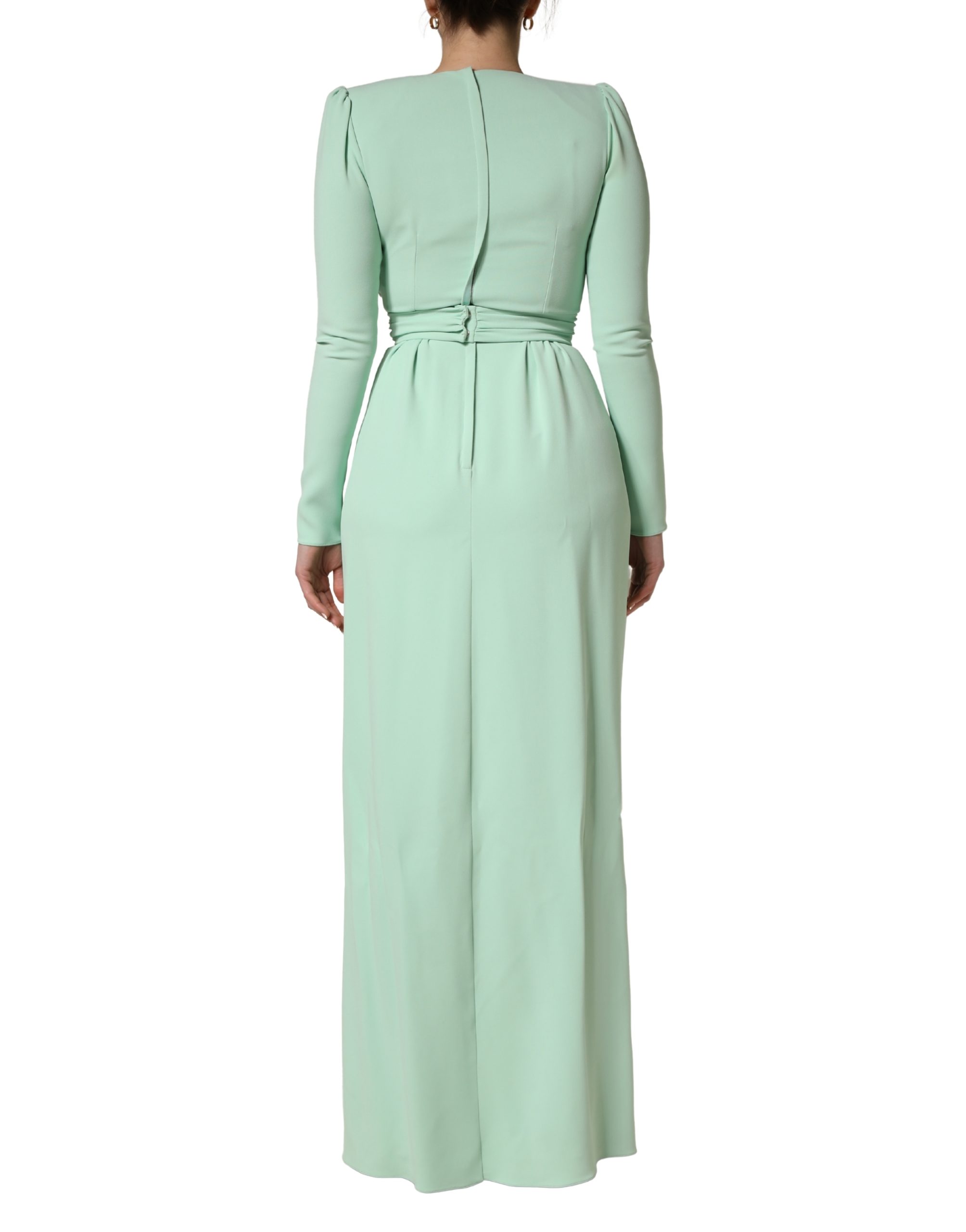Dolce & Gabbana Green Viscose Long Sleeves Long Gown Dress - Image 4