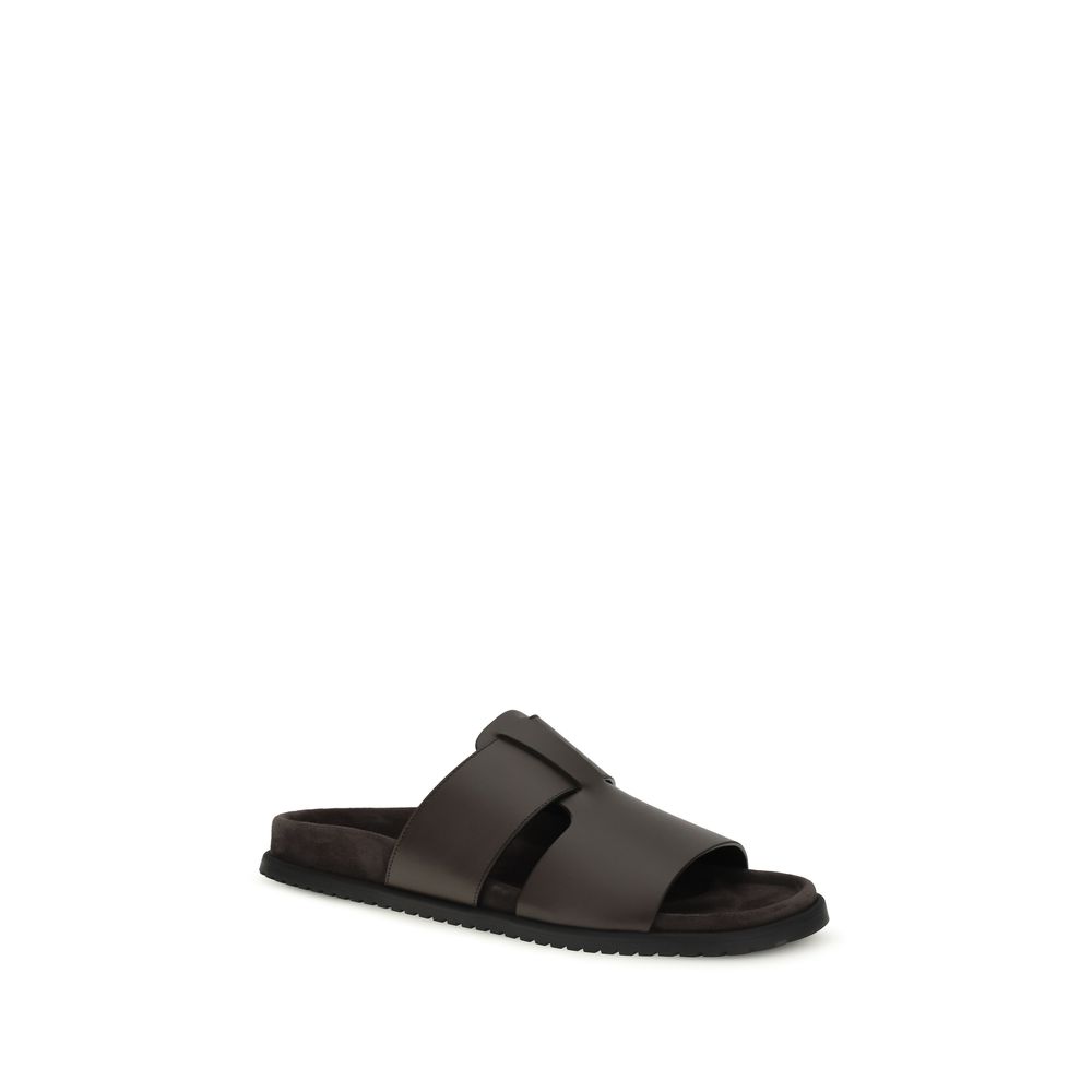 Dolce & Gabbana Brown Calf Leather Bos Taurus Flat Sandals - Image 2