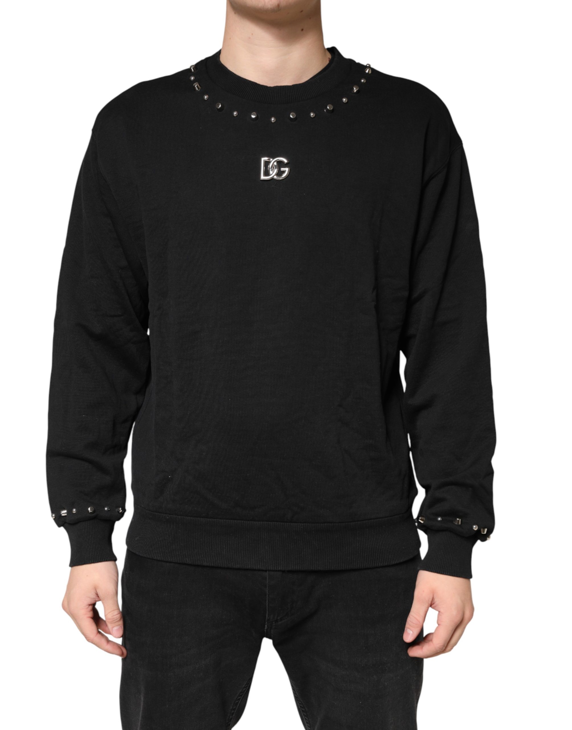 Dolce & Gabbana Black Embellished Cotton Sweatshirt Sweater - Image 2