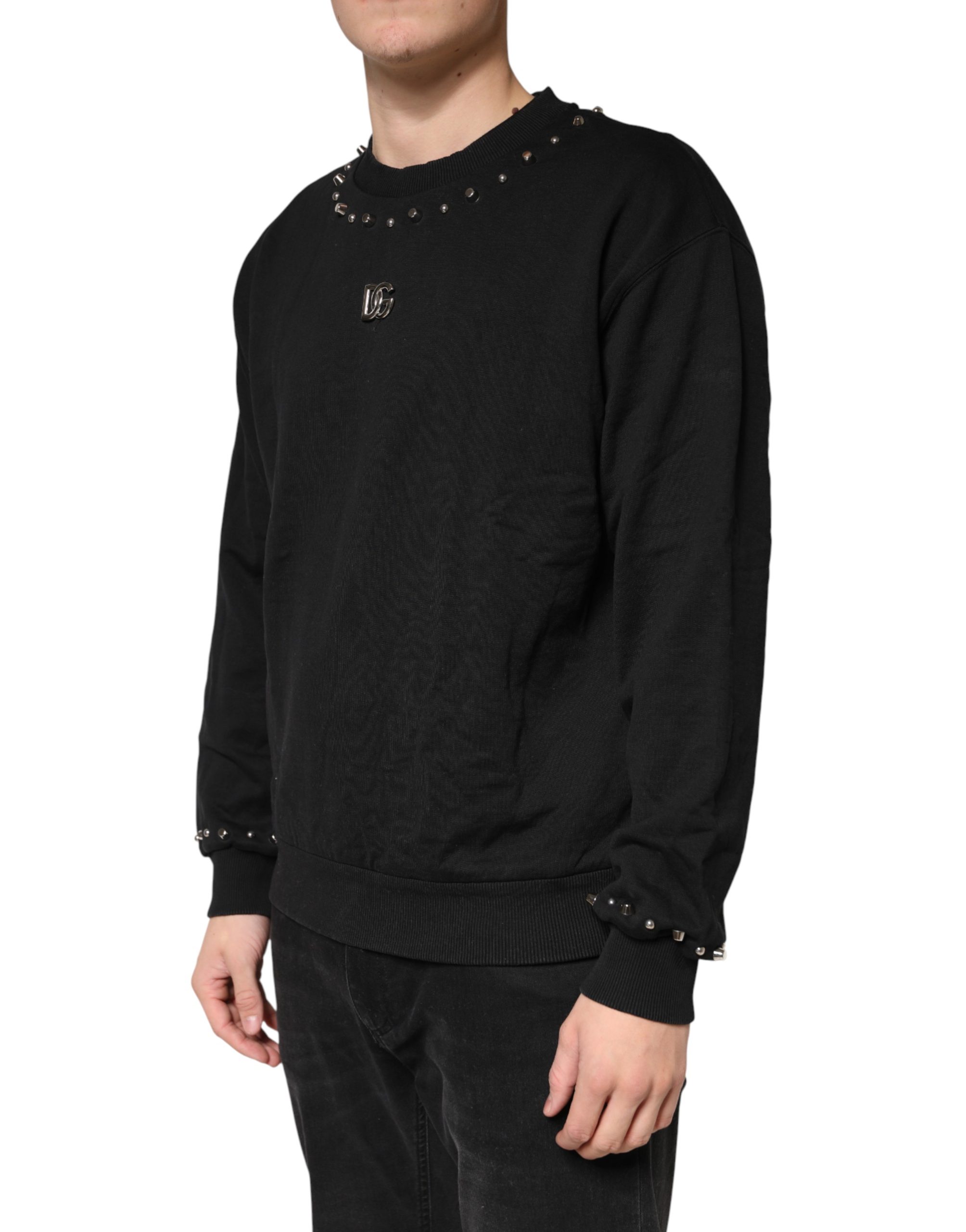 Dolce & Gabbana Black Embellished Cotton Sweatshirt Sweater - Image 3