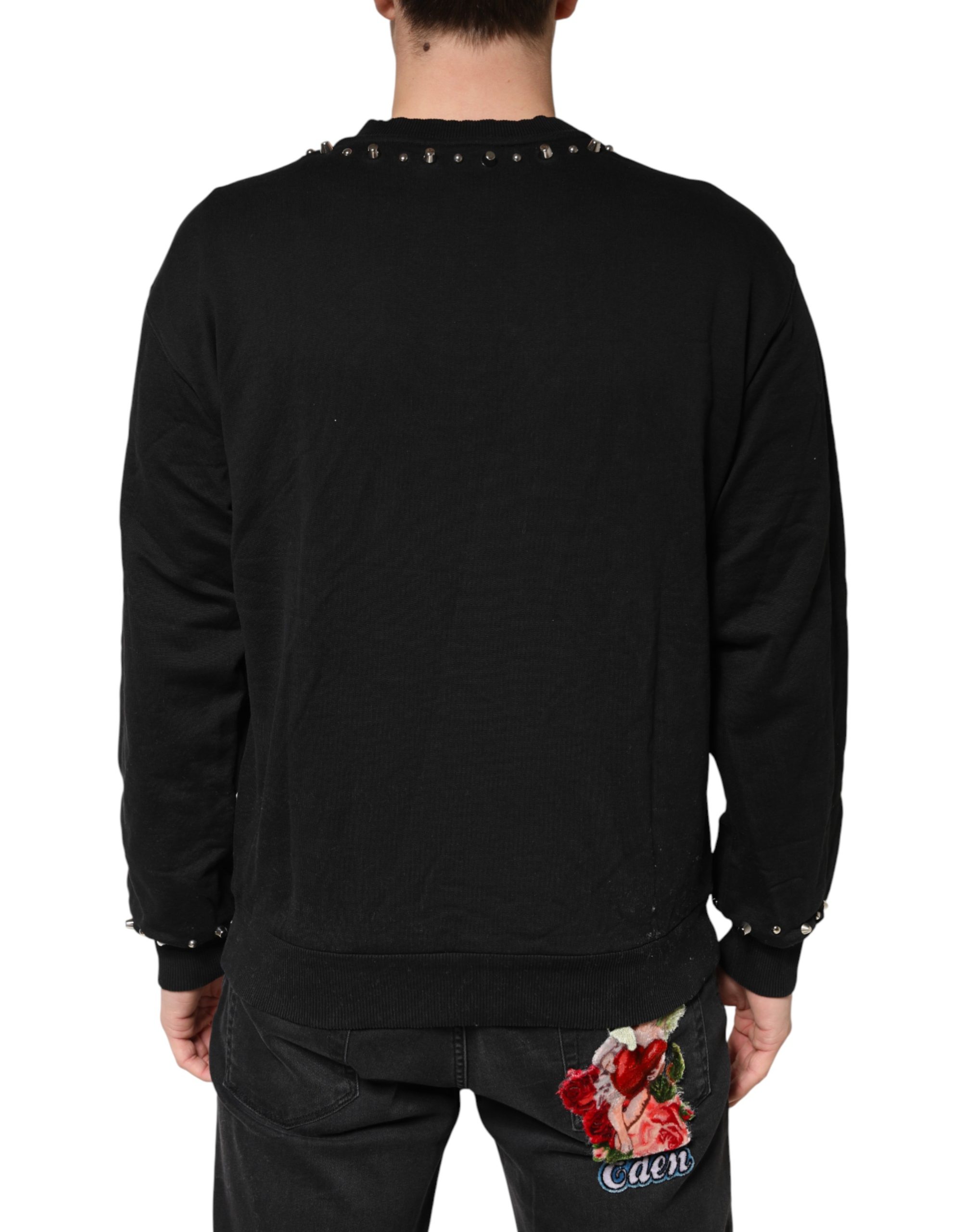 Dolce & Gabbana Black Embellished Cotton Sweatshirt Sweater - Image 4