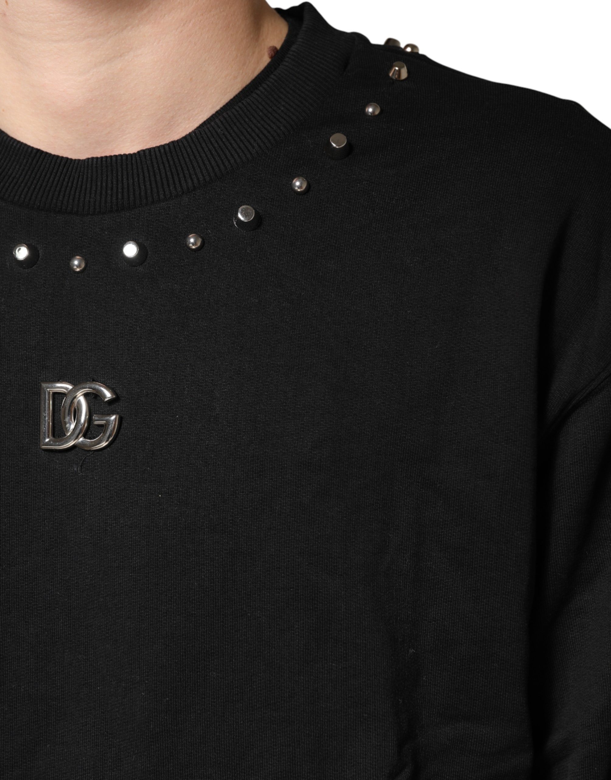 Dolce & Gabbana Black Embellished Cotton Sweatshirt Sweater - Image 6
