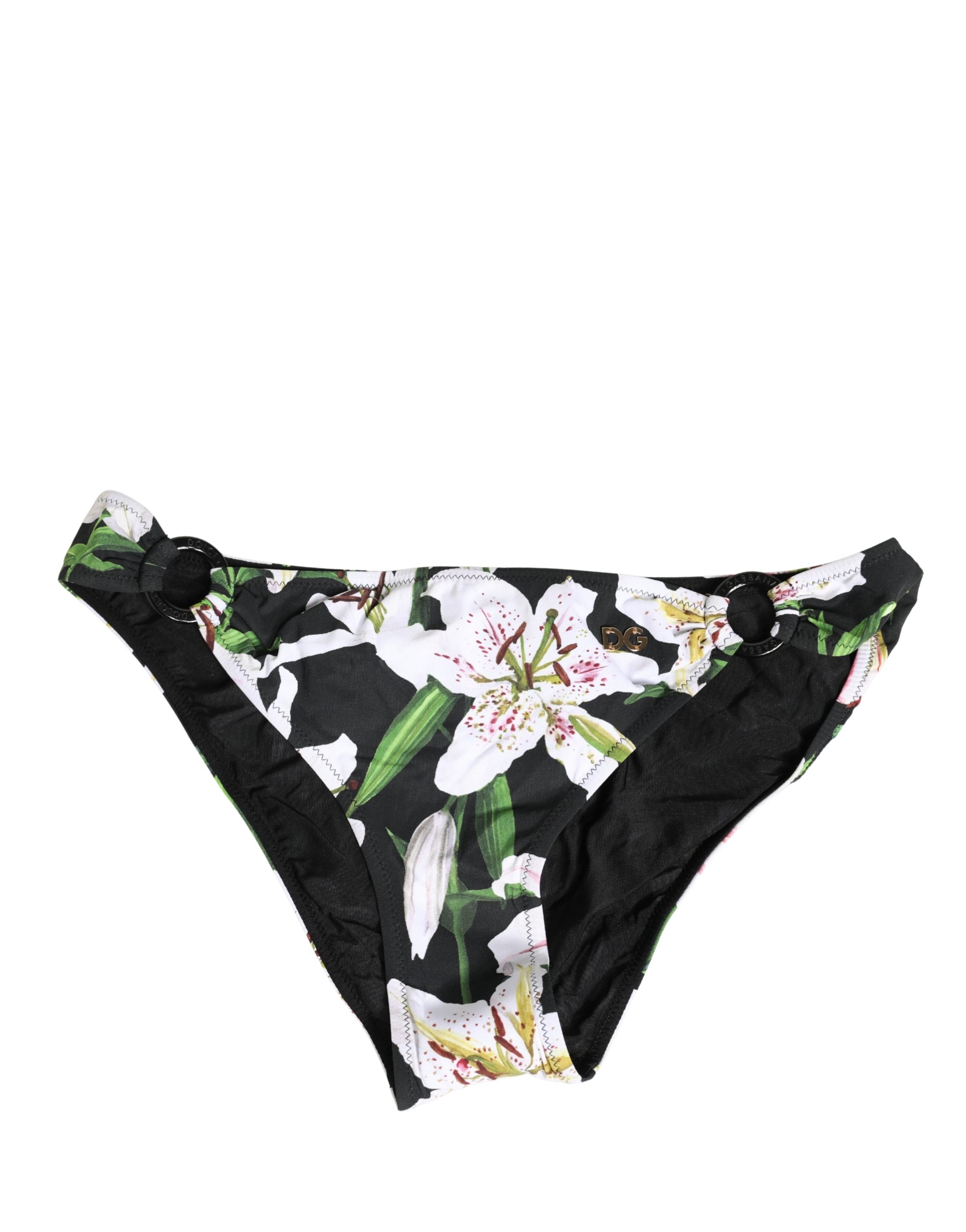 Dolce & Gabbana Black Lily Print Nylon Bottom Beachwear Swimwear - Image 2