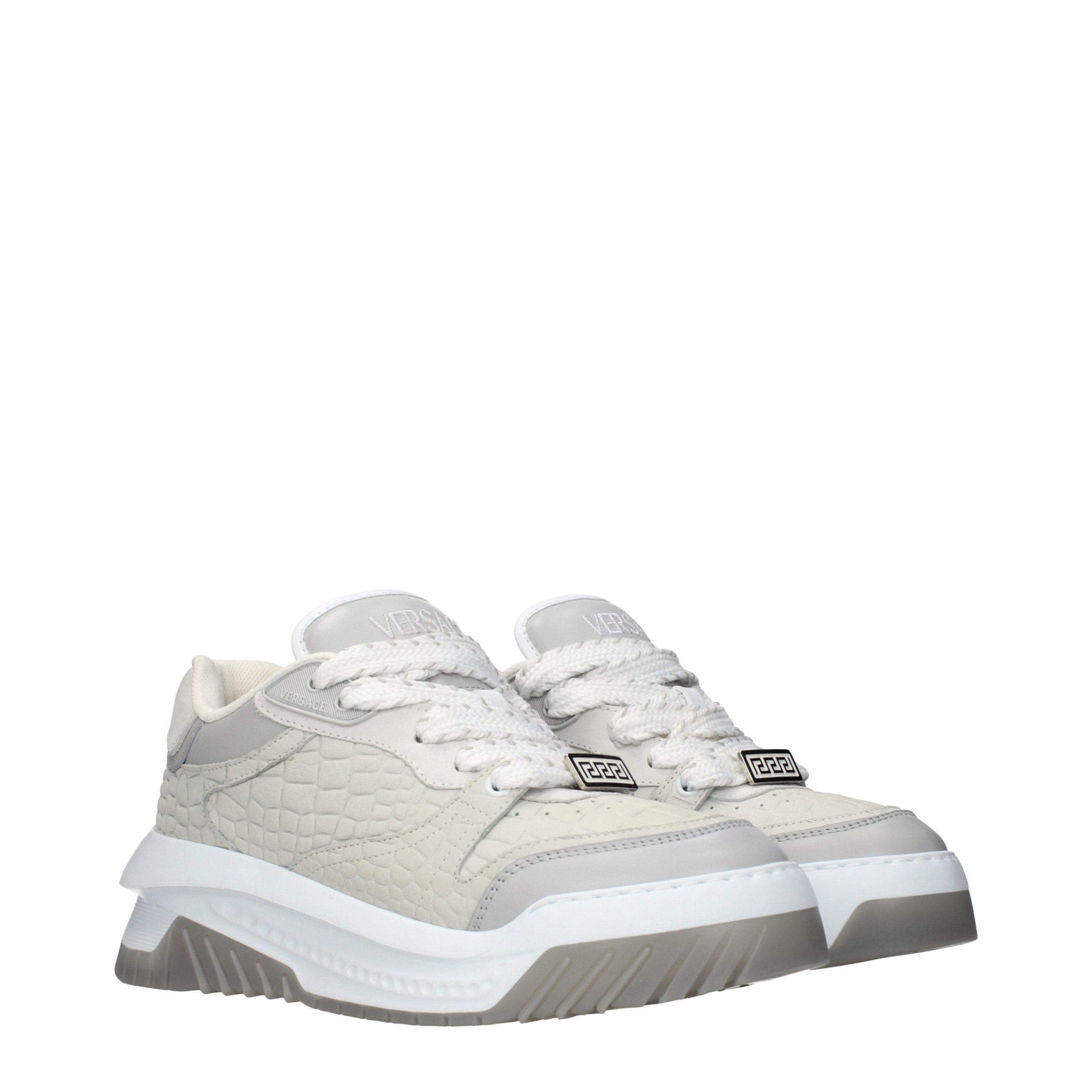 Versace Gray Leather Low Top Sneakers - Image 2