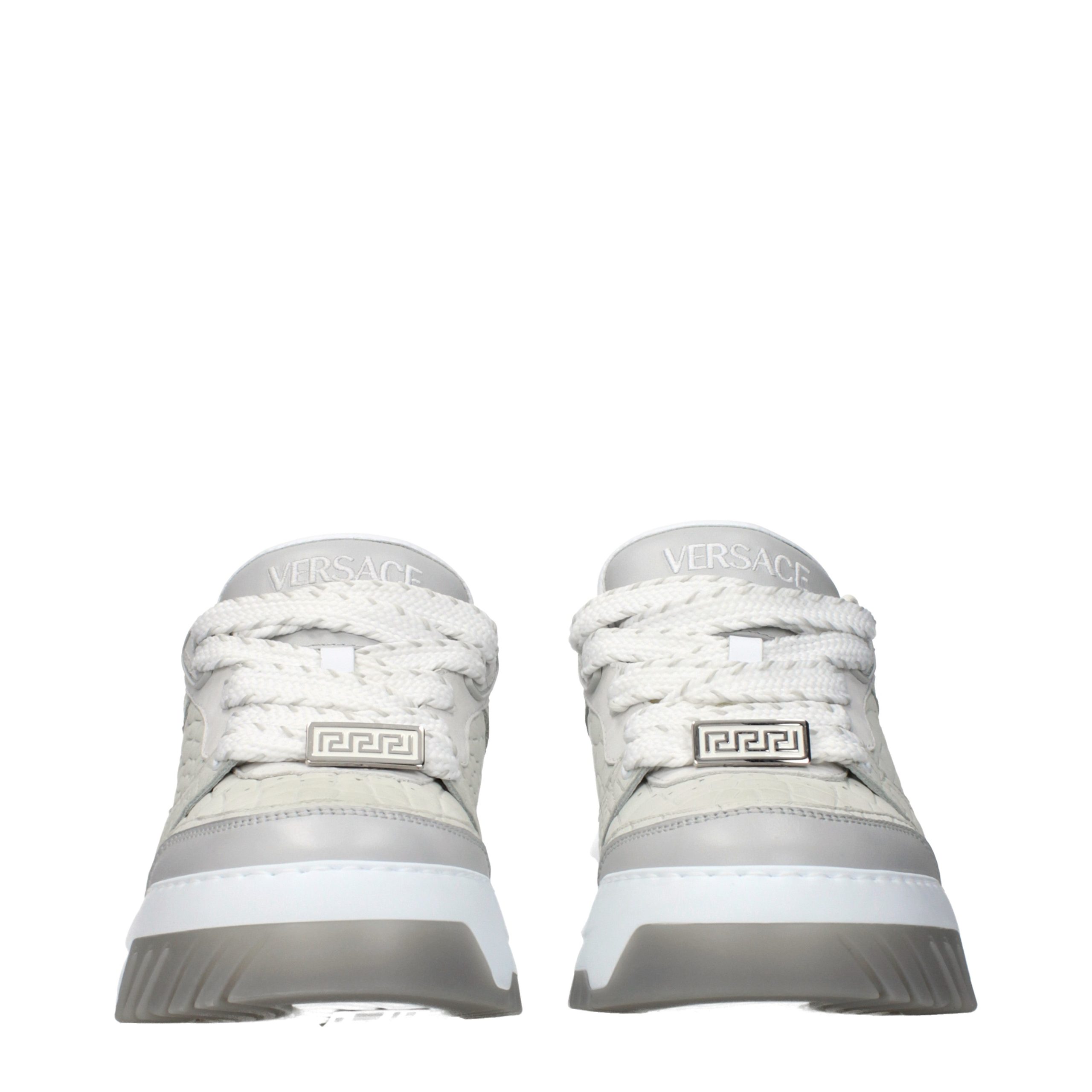 Versace Gray Leather Low Top Sneakers - Image 3