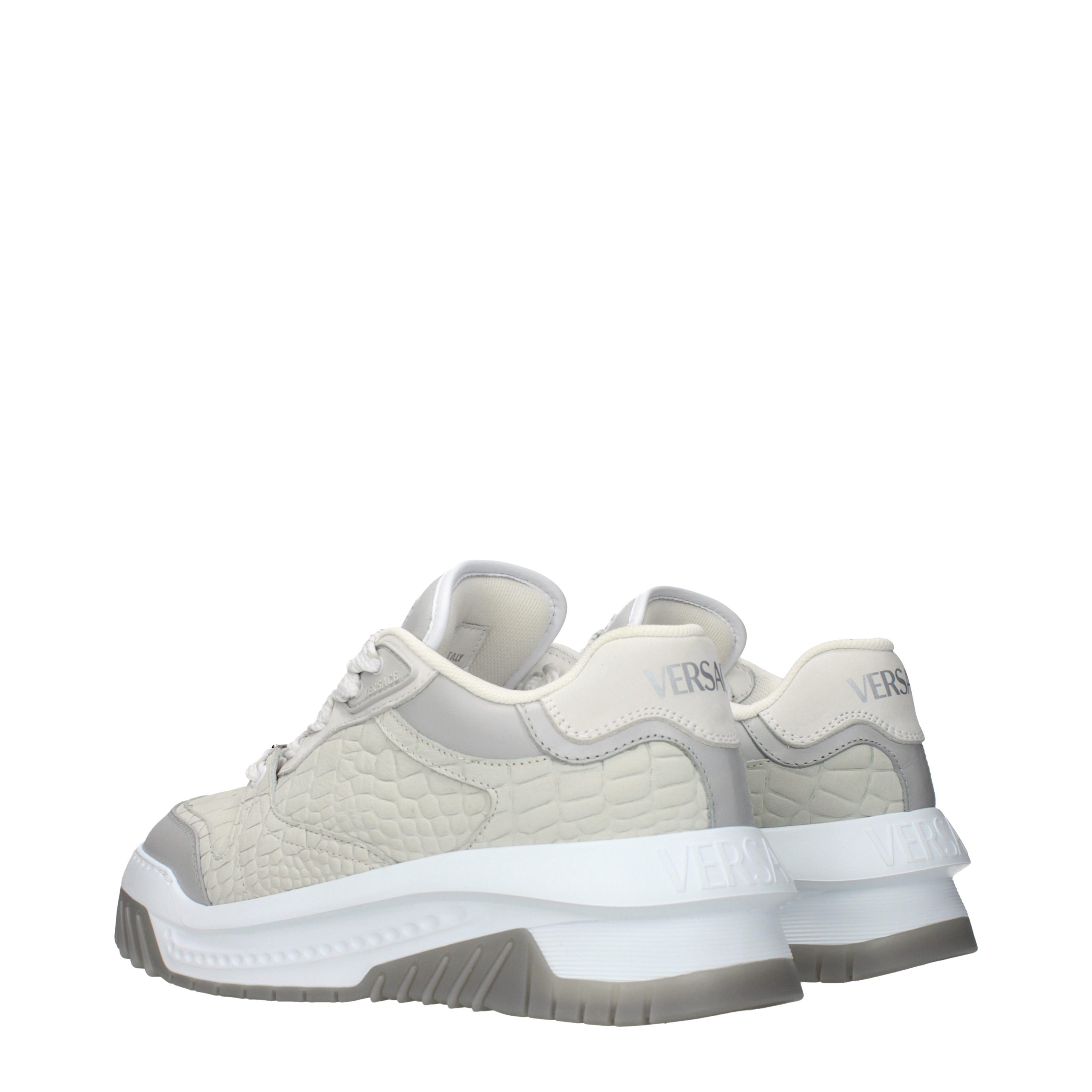 Versace Gray Leather Low Top Sneakers - Image 4