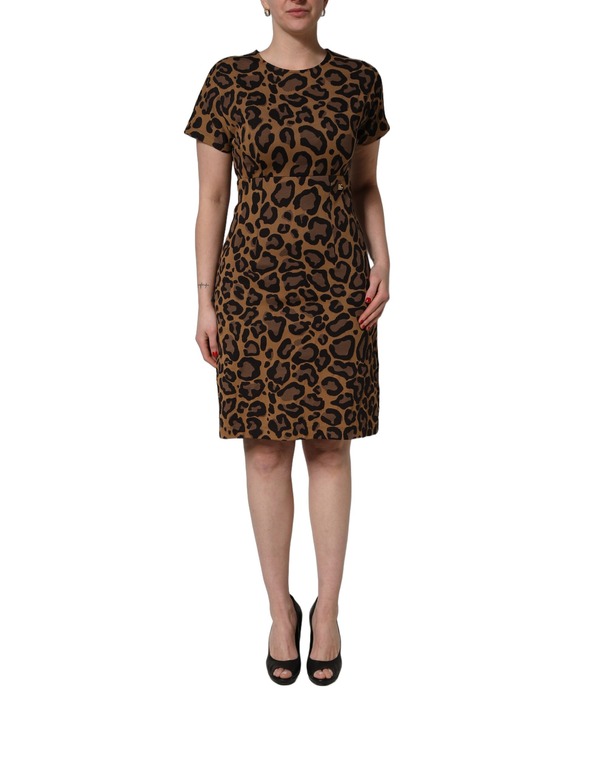 Dolce & Gabbana Brown Leopard Jacquard Knee Length Dress - Image 3