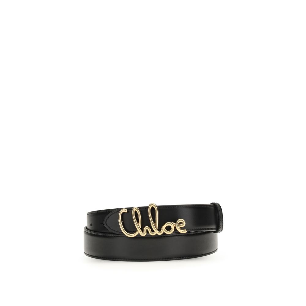 ChloƩ Black Calf Leather Bos Taurus Belt
