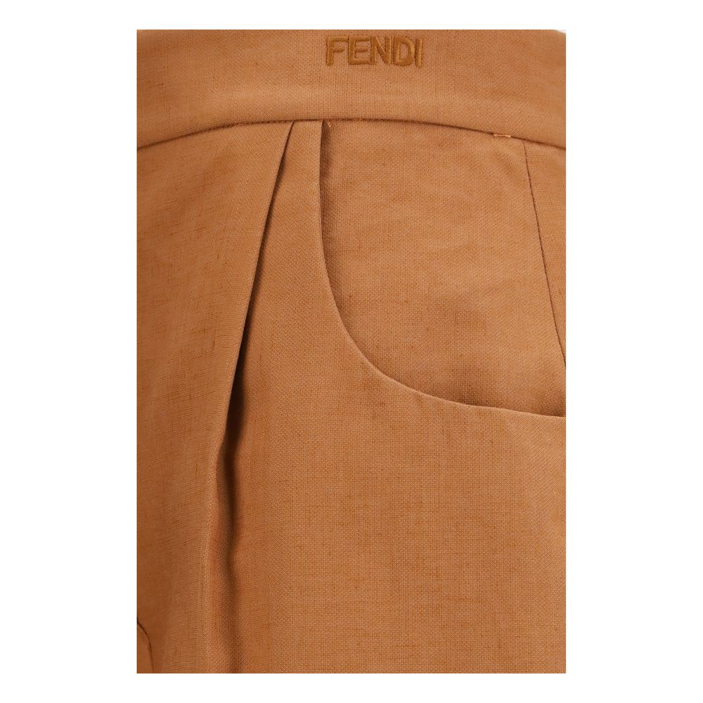 Fendi Brown Linen Casual Pants - Image 3