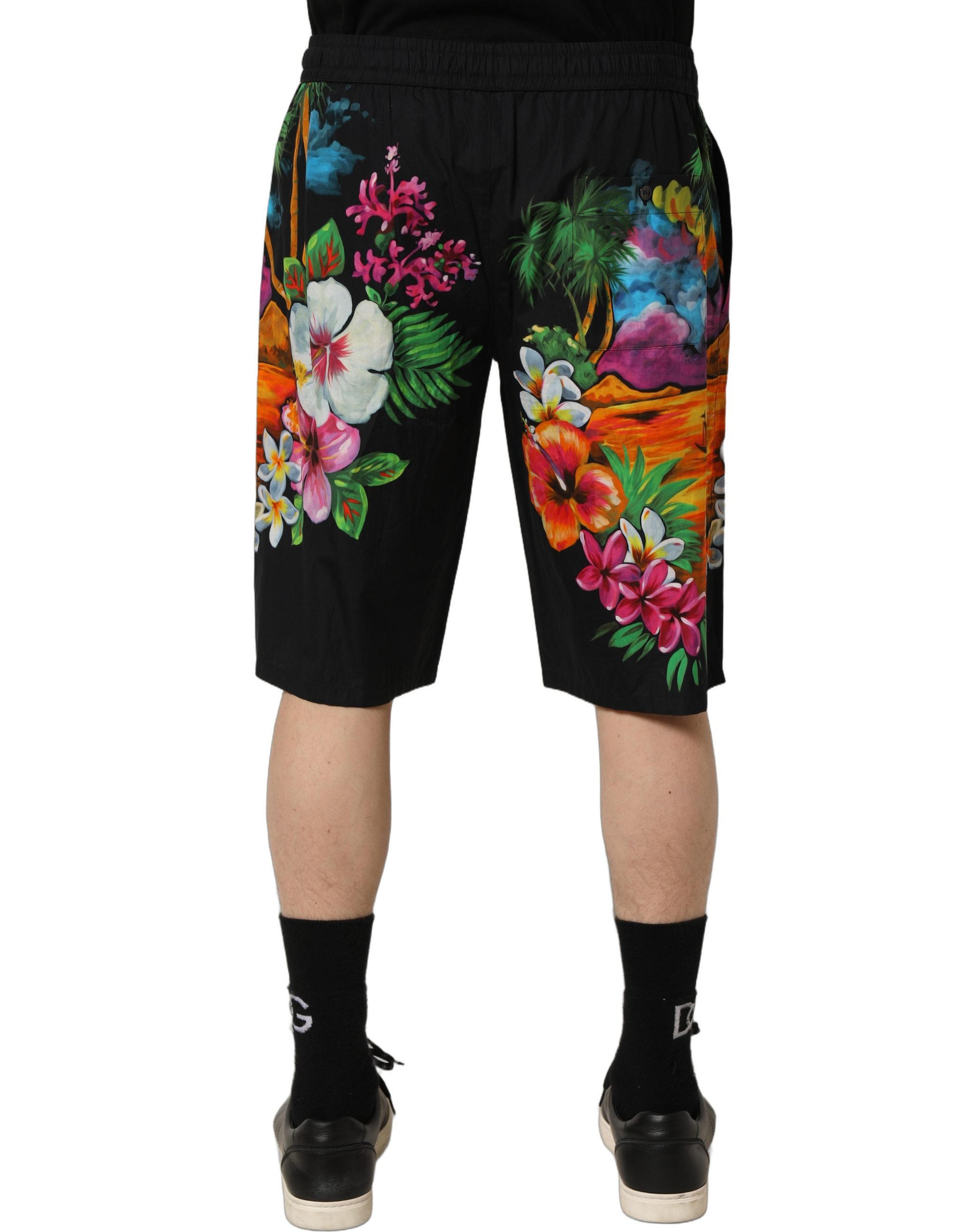 Dolce & Gabbana Black Cotton Tropical Floral Bermuda Shorts - Image 2