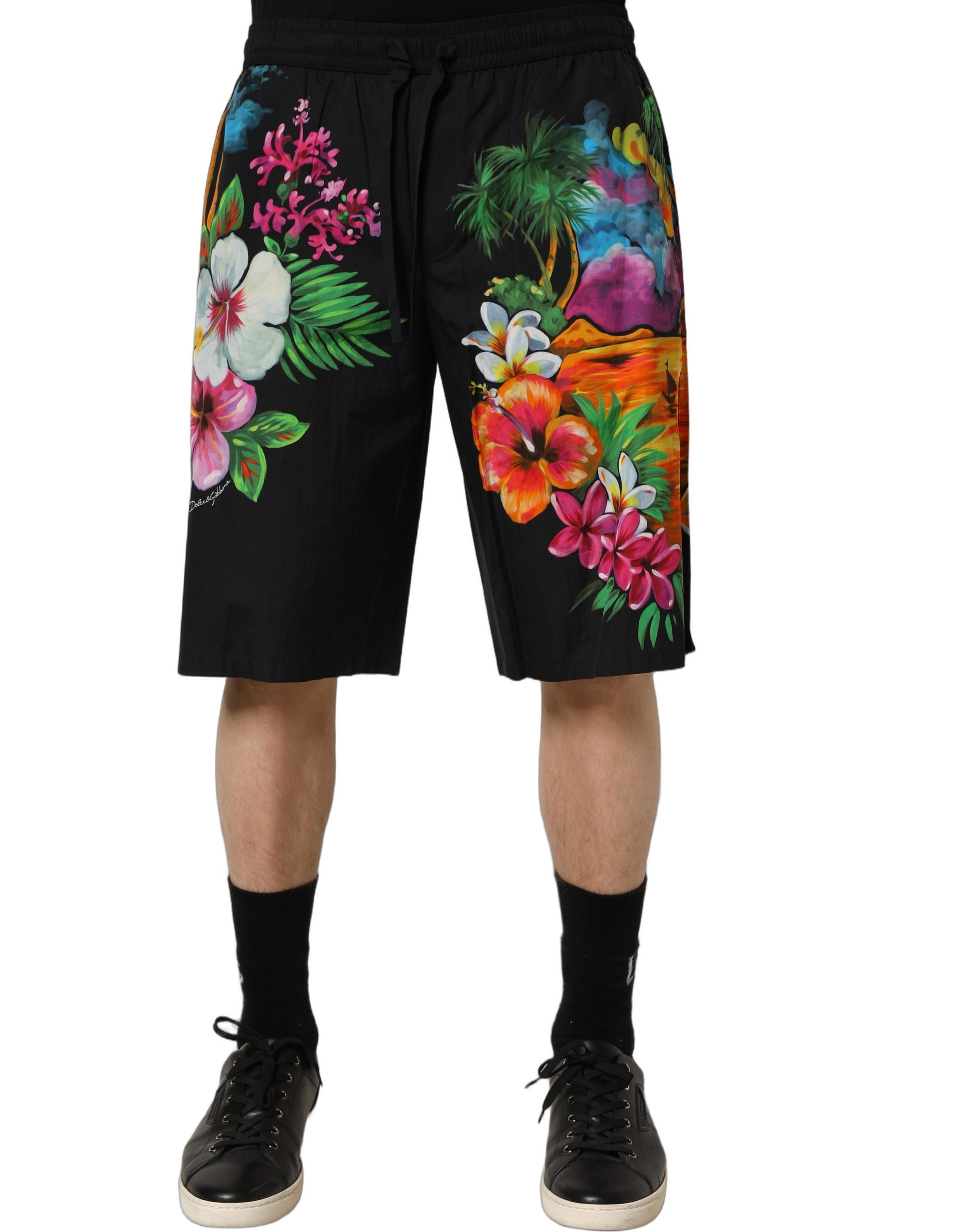 Dolce & Gabbana Black Cotton Tropical Floral Bermuda Shorts - Image 5