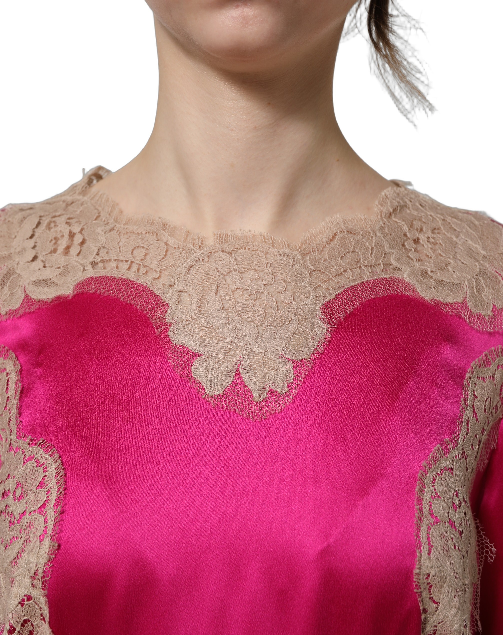 Dolce & Gabbana Fuchsia Pink Lace Detail A-line Midi Dress - Image 6
