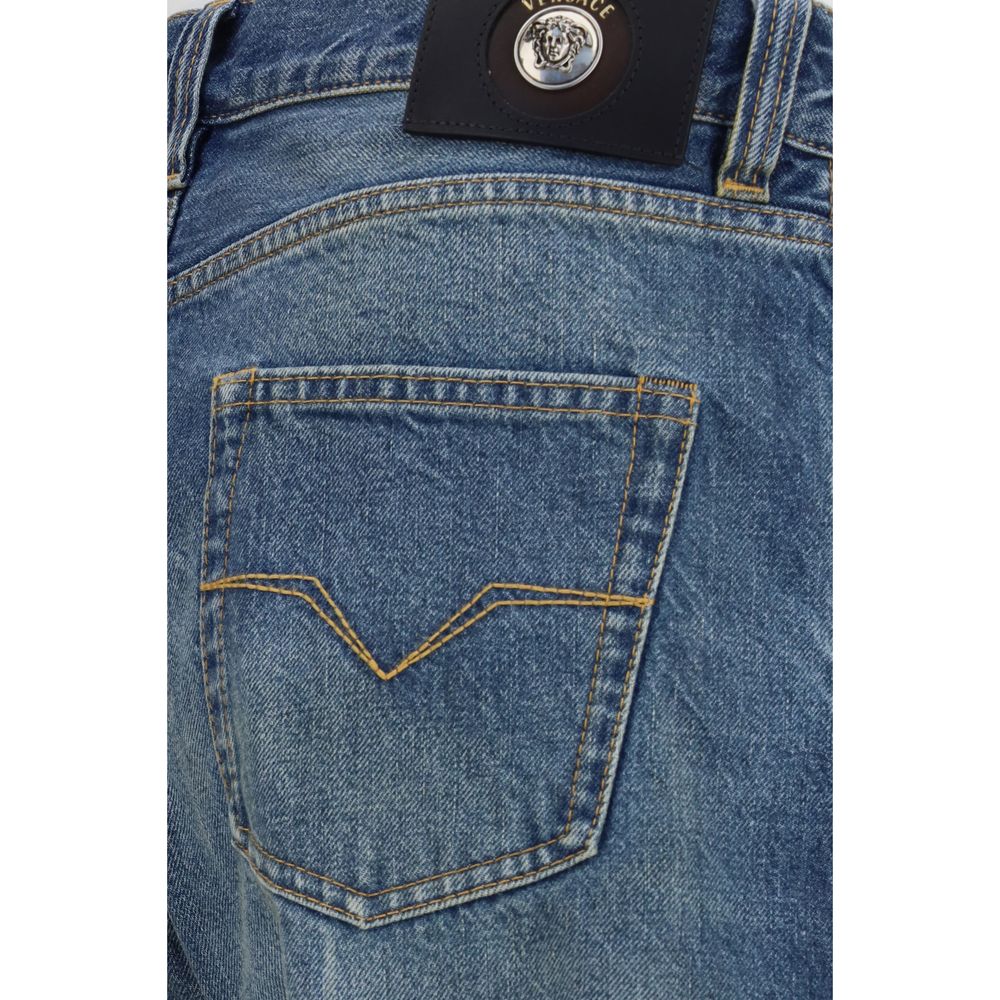Versace Blue Cotton Straight-Leg Jeans - Image 3