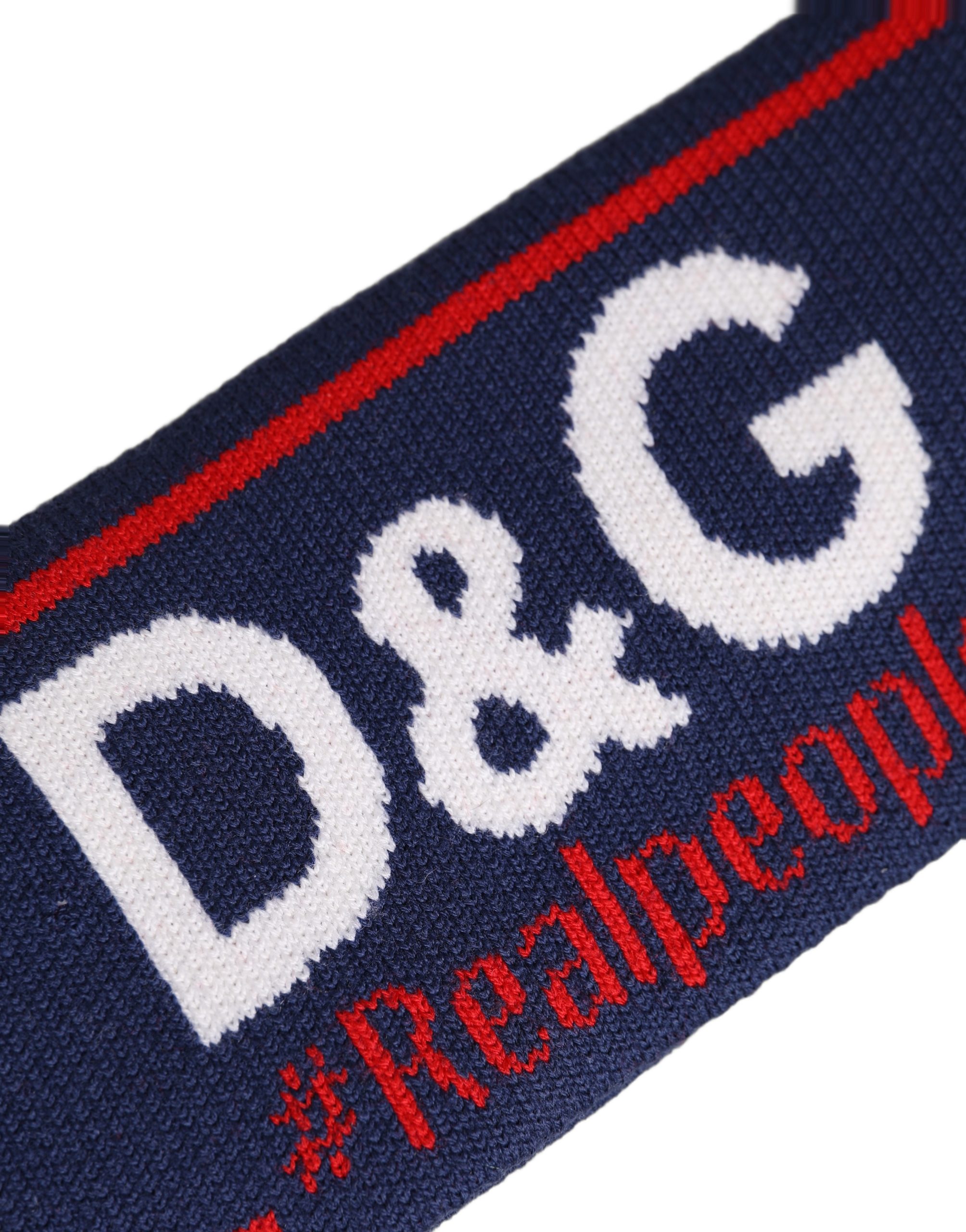 Dolce & Gabbana Navy Blue Wool Knitted D&G Queen Head Band One Size Hat - Image 5