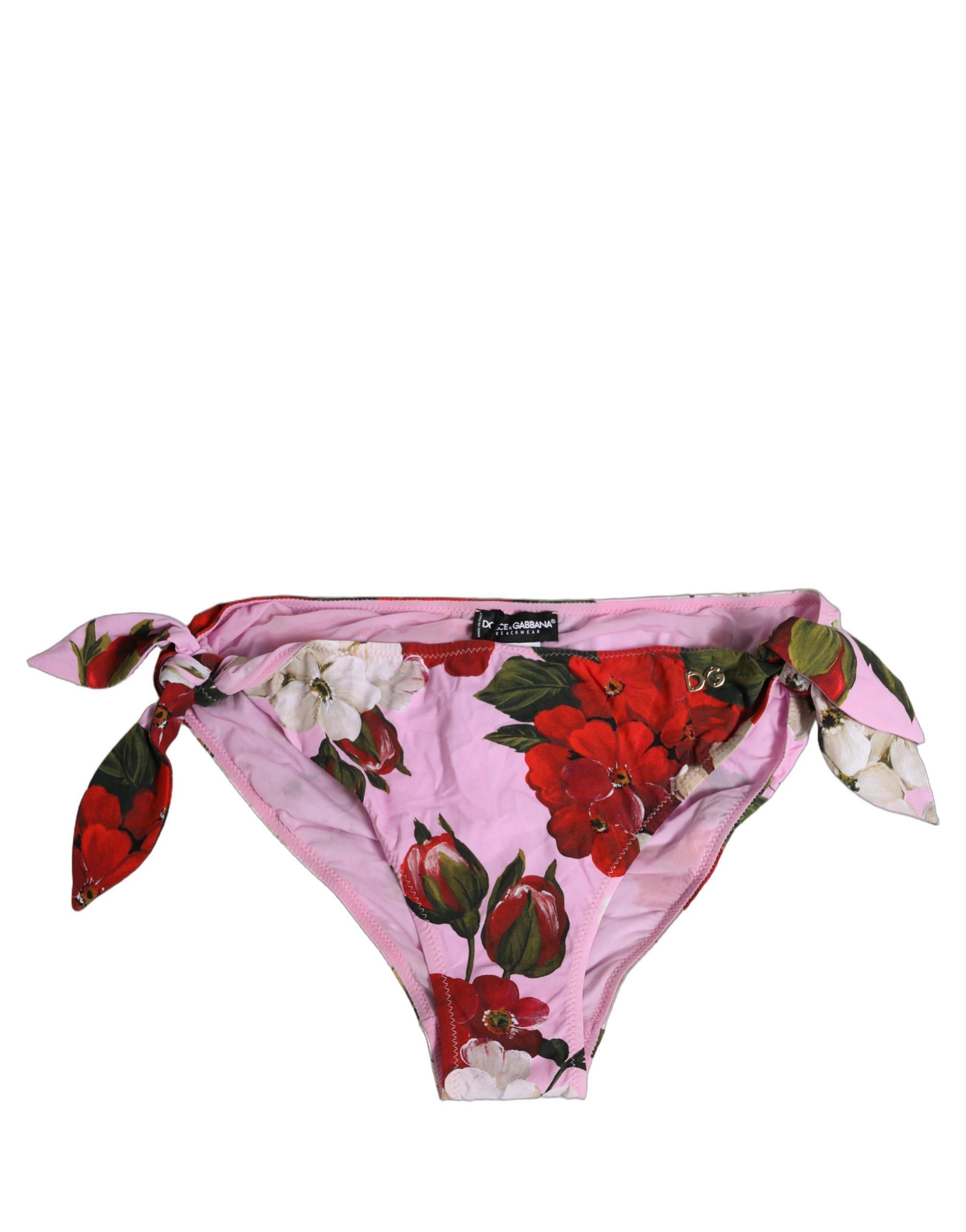 Dolce & Gabbana Pink Floral Tie Sides Beachwear Bikini Bottom - Image 3