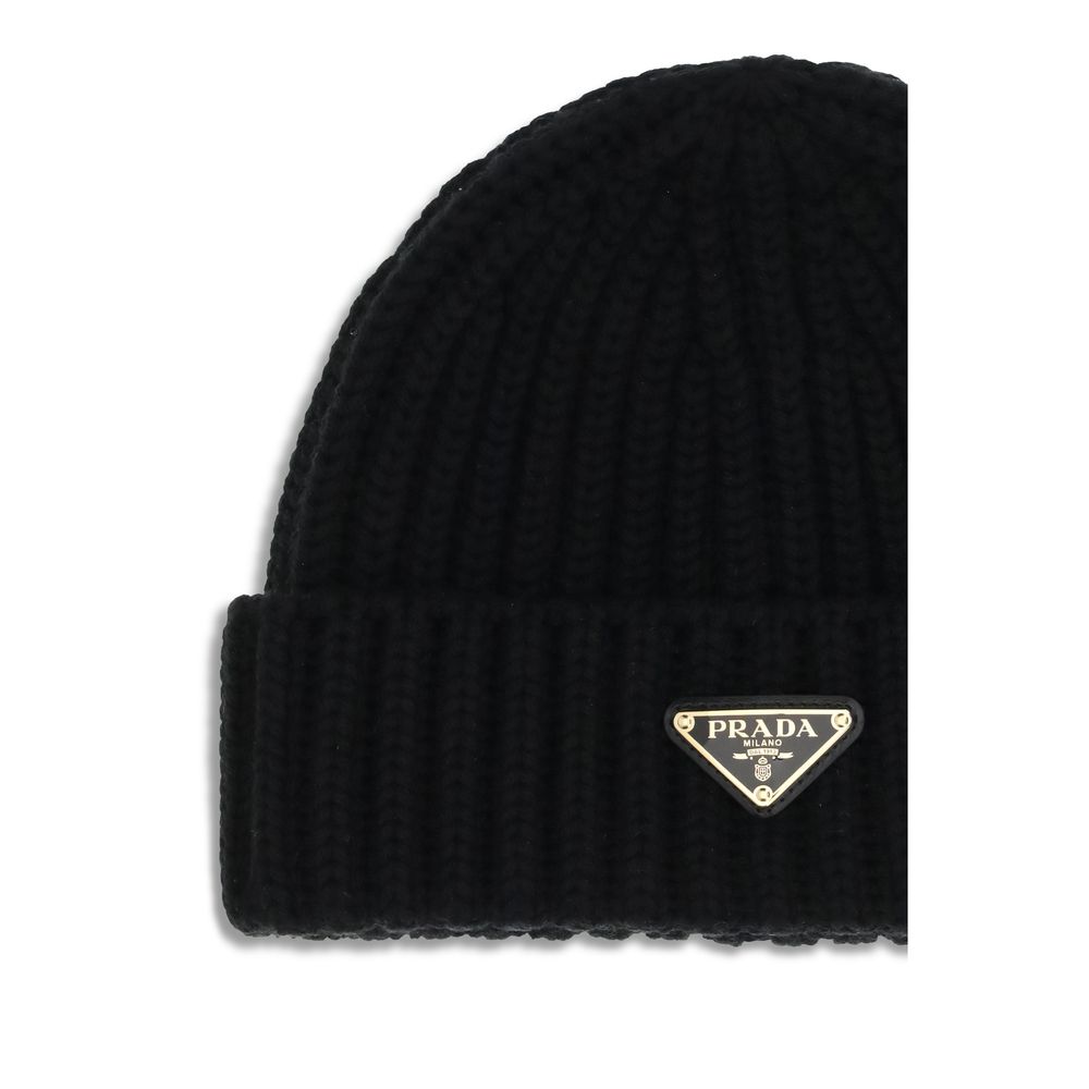 Prada Black Wool Oves Aries Beanie - Image 3