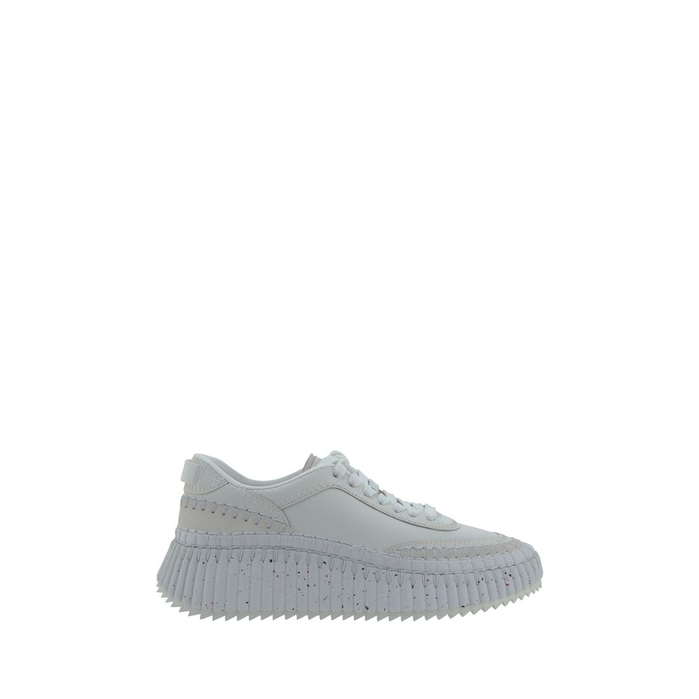 ChloƩ White Calf Leather Bos Taurus Platform Sneakers