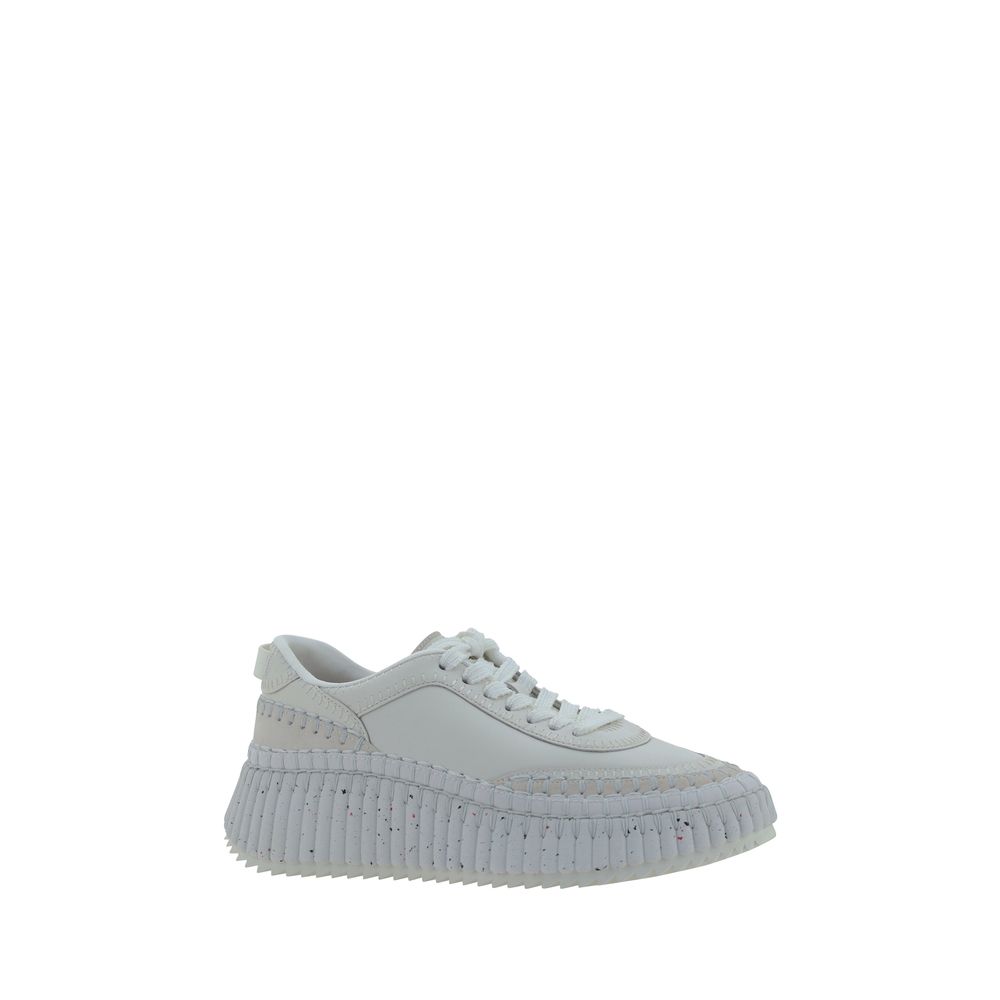 ChloƩ White Calf Leather Bos Taurus Platform Sneakers - Image 2