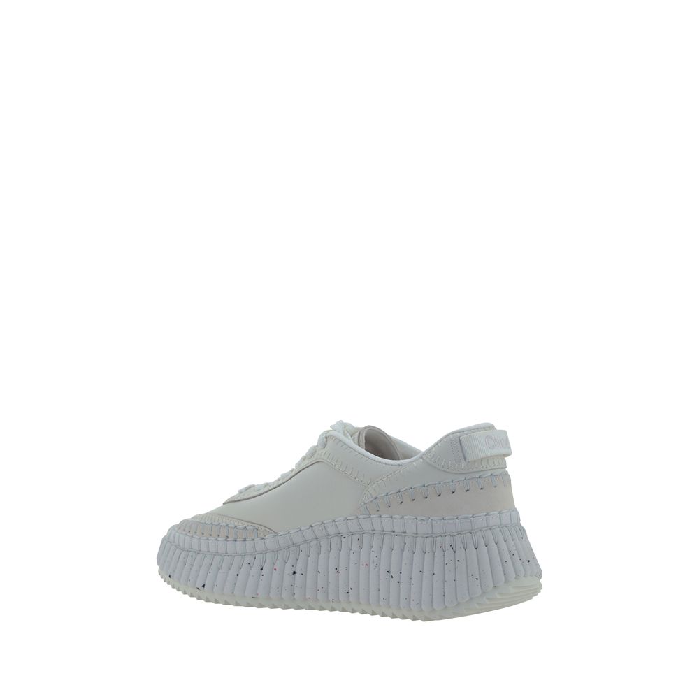 ChloƩ White Calf Leather Bos Taurus Platform Sneakers - Image 3