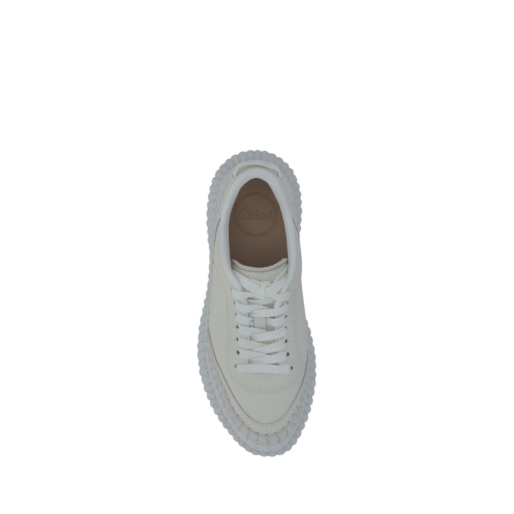 ChloƩ White Calf Leather Bos Taurus Platform Sneakers - Image 4