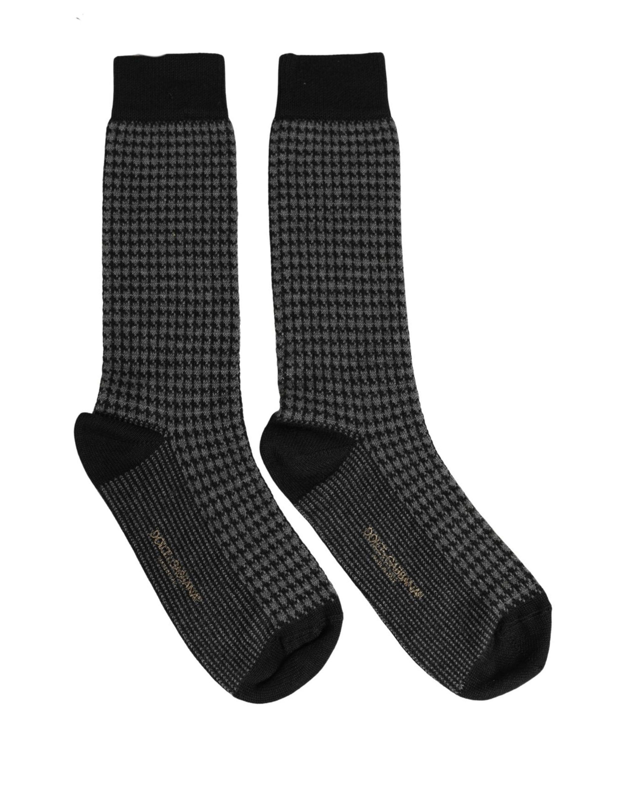 Dolce & Gabbana Black Wool Houndstooth Over Calf Accessory Socks - Image 2