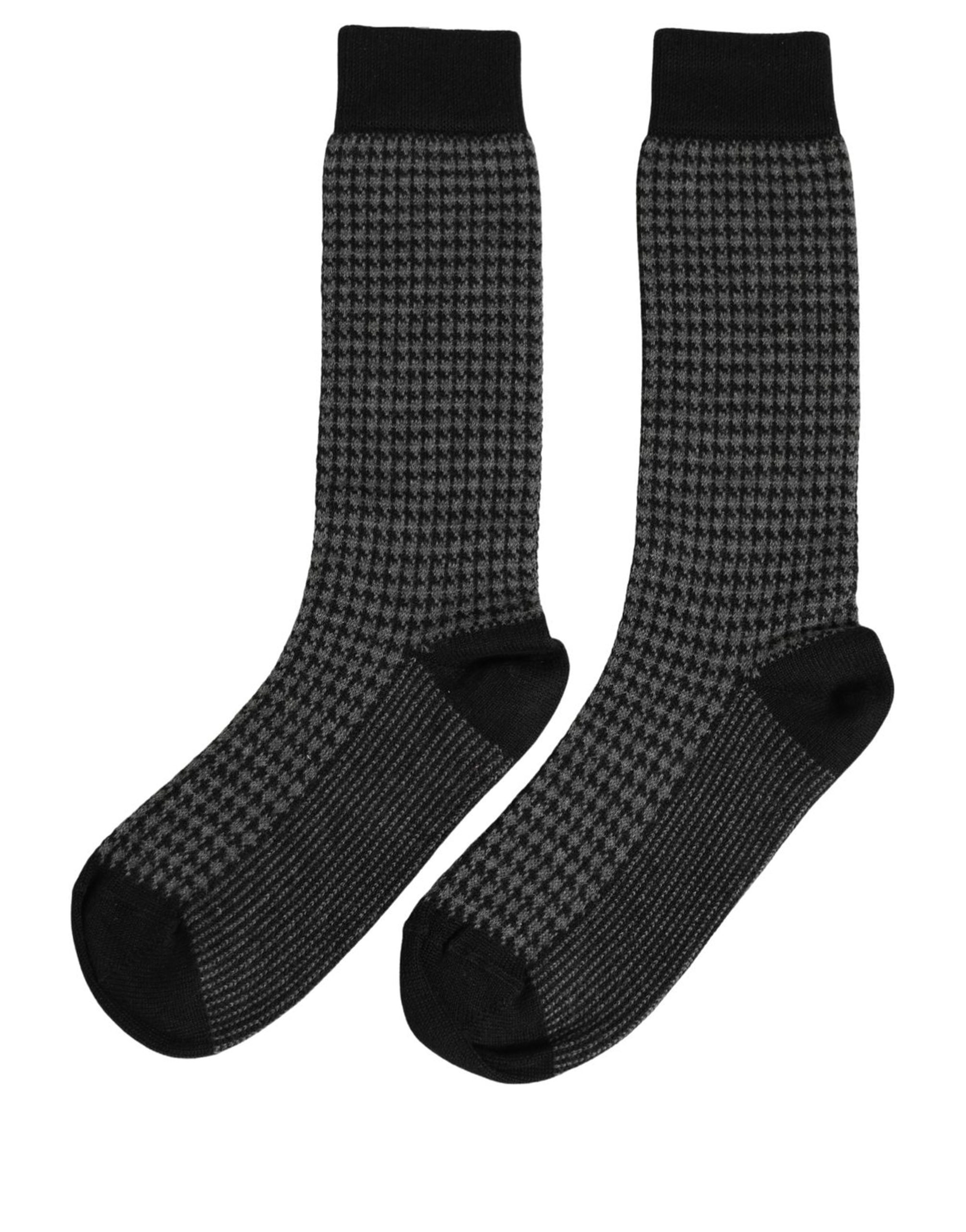 Dolce & Gabbana Black Wool Houndstooth Over Calf Accessory Socks - Image 4
