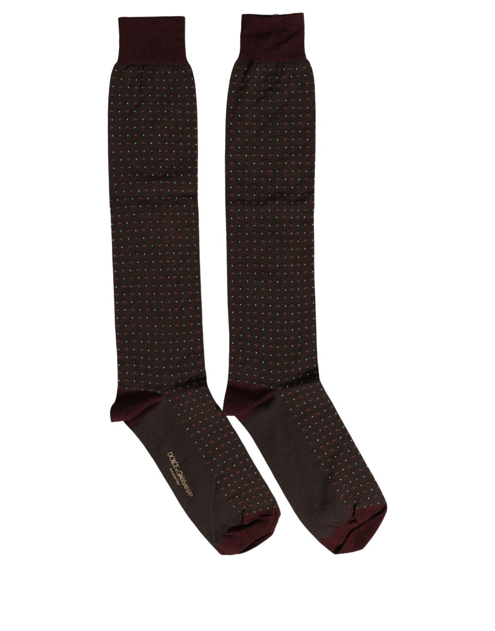 Dolce & Gabbana Burgundy Polka Dot Over The Calf Accessory Socks - Image 4