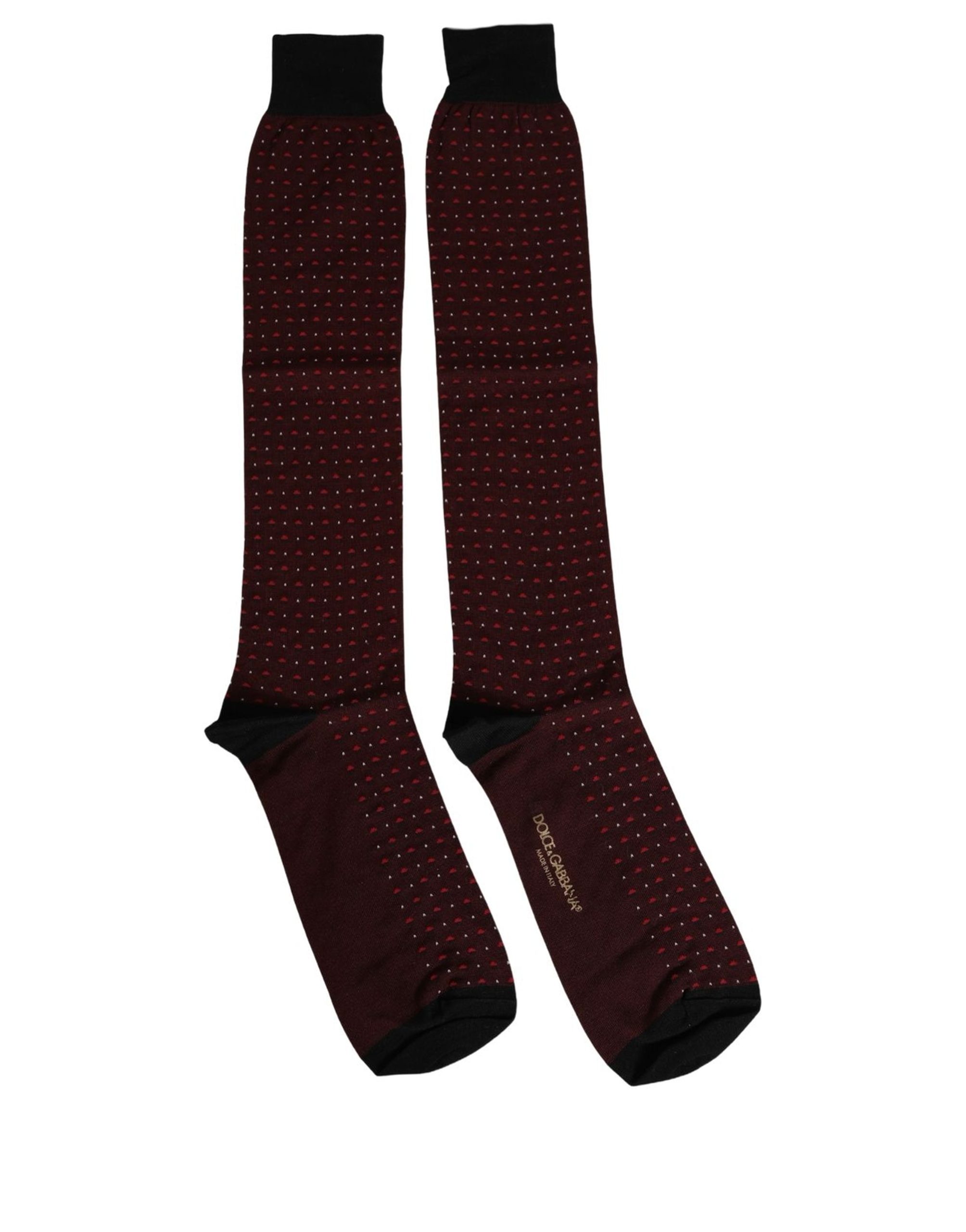 Dolce & Gabbana Burgundy Polka Dot Over The Calf Accessory Socks - Image 2