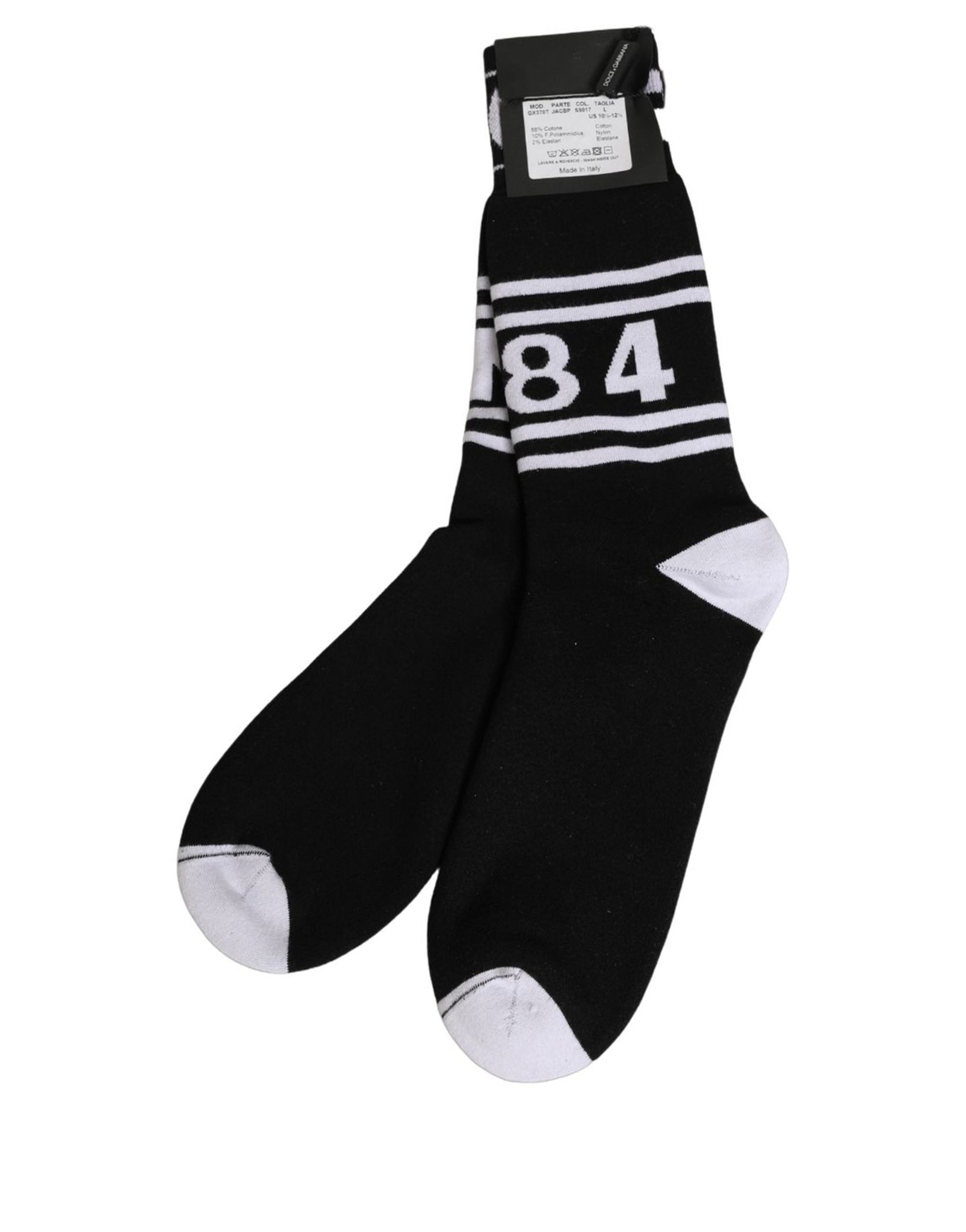 Dolce & Gabbana Black White Logo Stripes Mid Calf Accessory Socks - Image 4