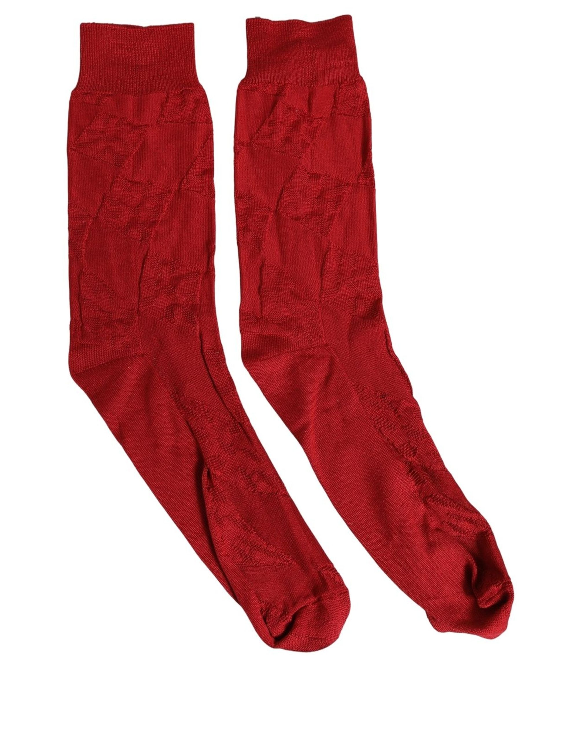 Dolce & Gabbana Men Red 100% Silk Mid Calf Accessory Socks - Image 2
