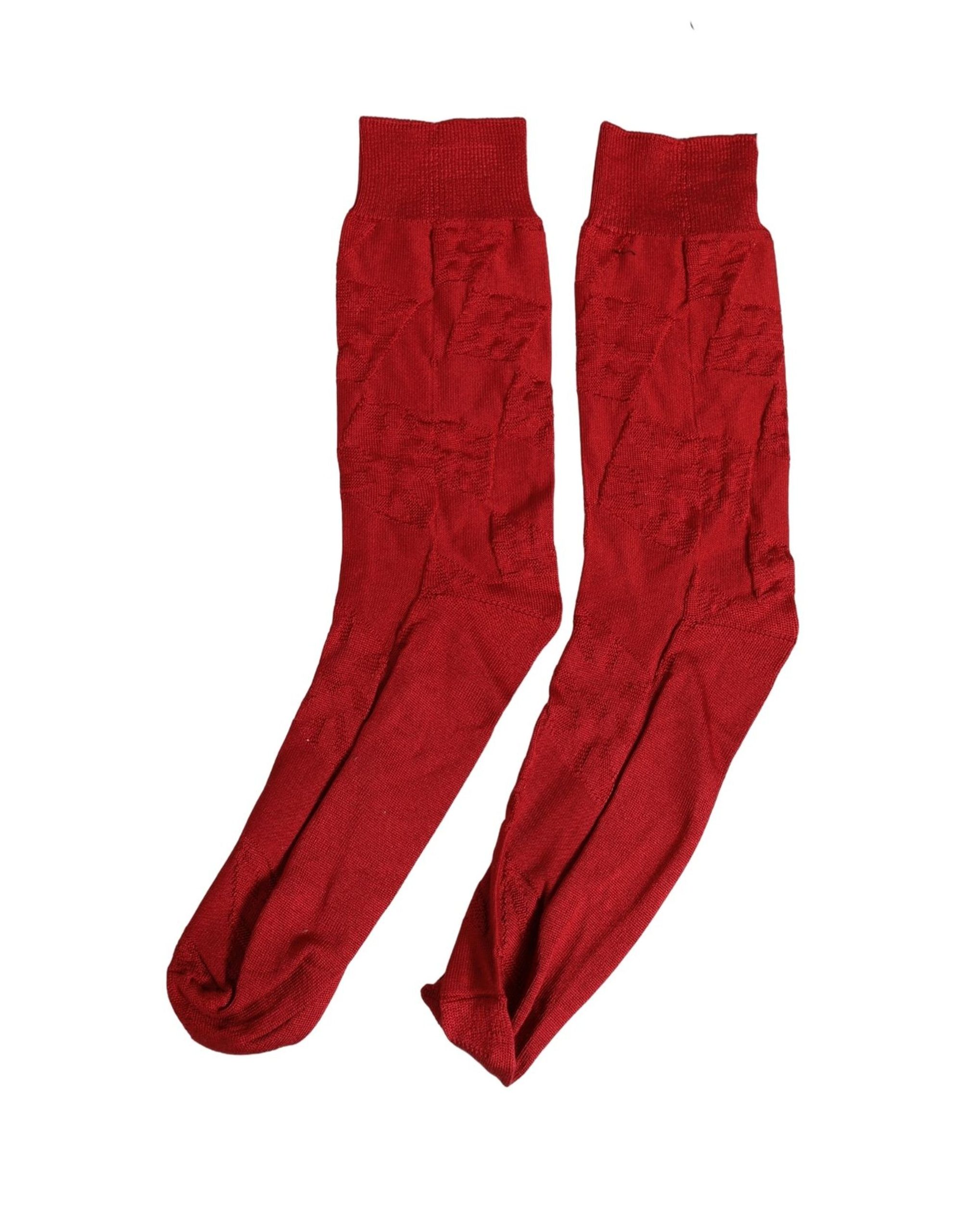 Dolce & Gabbana Men Red 100% Silk Mid Calf Accessory Socks - Image 4