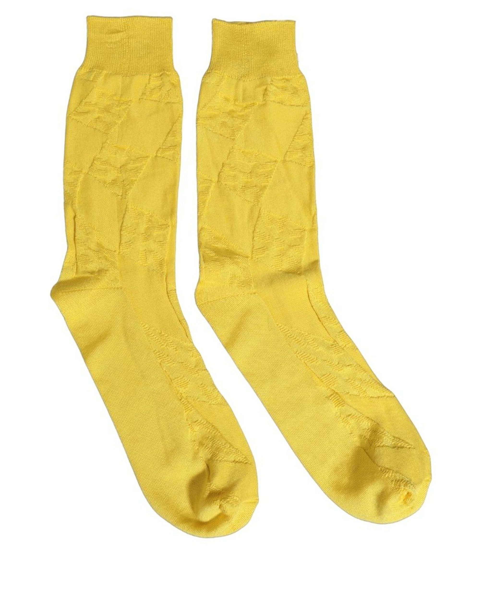 Dolce & Gabbana Men Yellow 100% Silk Mid Calf Accessory Socks - Image 3