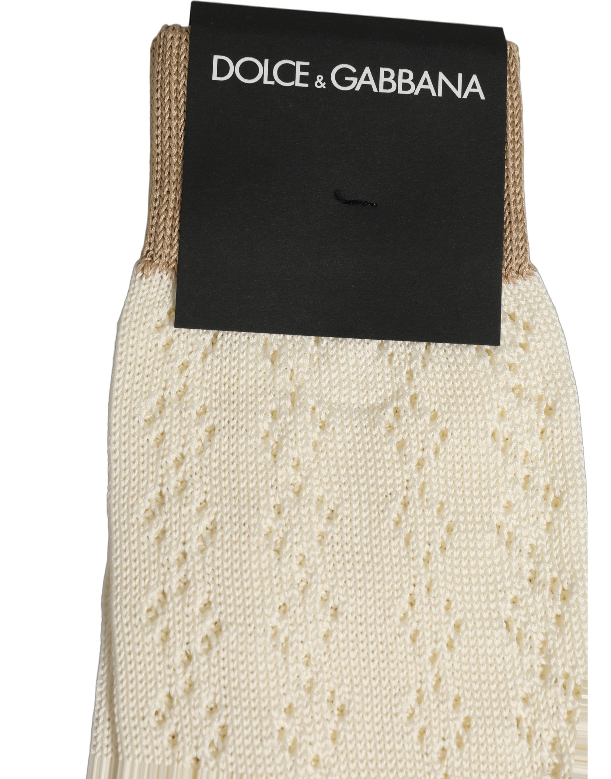 Dolce & Gabbana Off White Cotton Knit Mid Calf Accessory Socks - Image 5