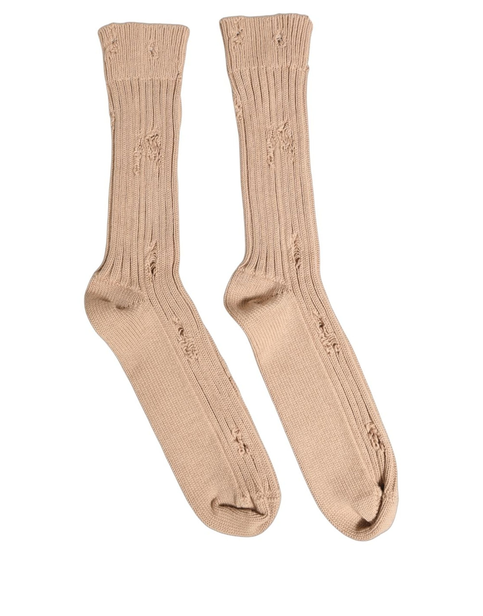 Dolce & Gabbana Beige Cotton Distressed Mid Calf Accessory Socks - Image 2