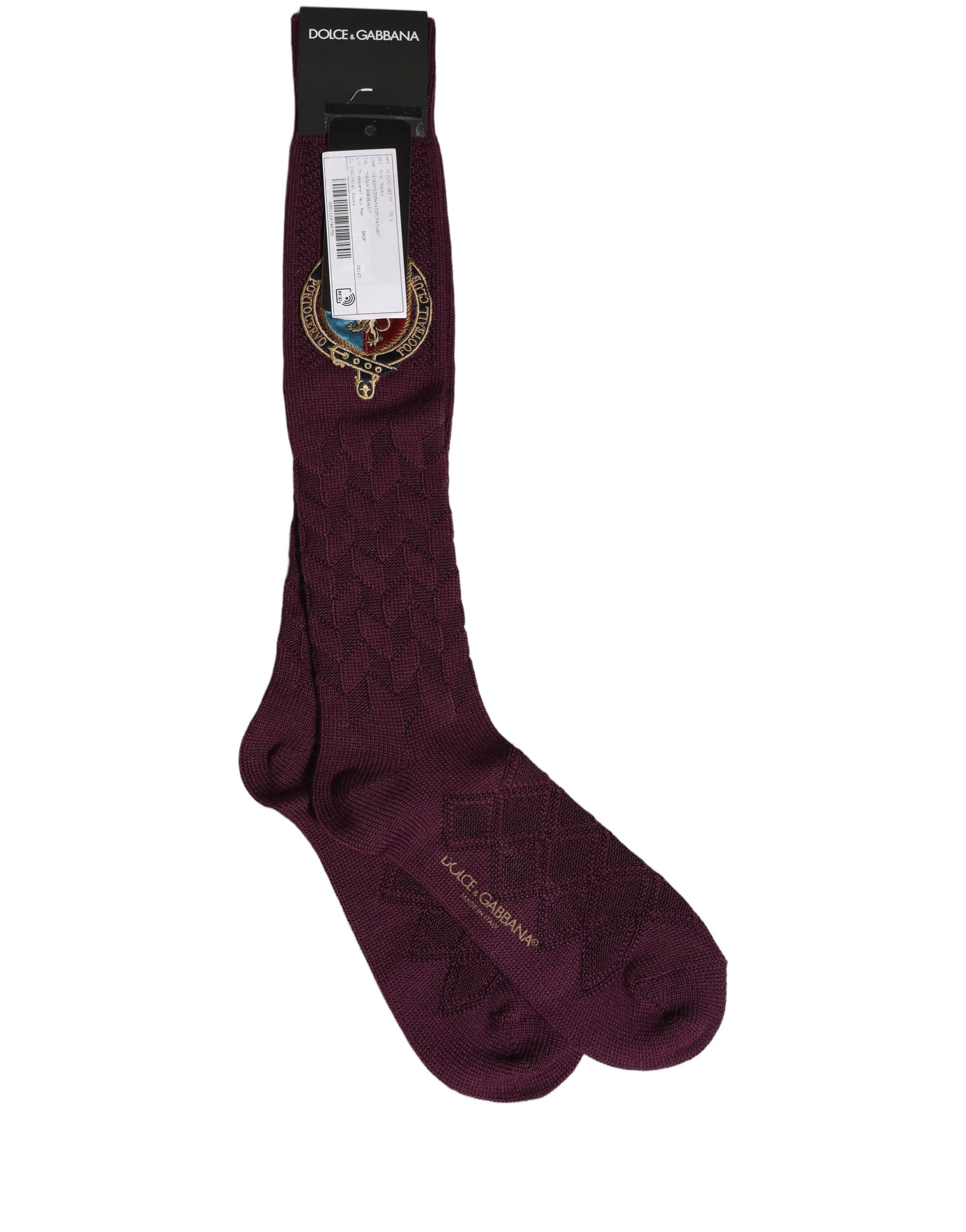 Dolce & Gabbana Burgundy Wool Crest Logo Knee High Accessory Socks - Image 2