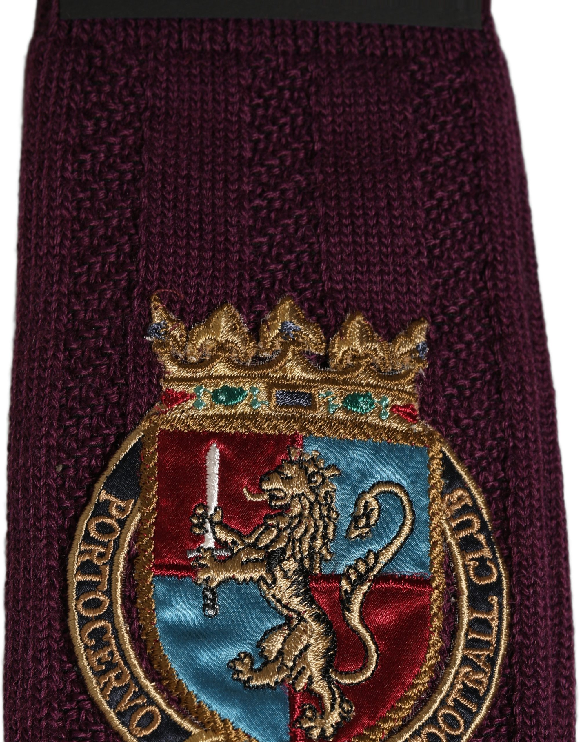 Dolce & Gabbana Burgundy Wool Crest Logo Knee High Accessory Socks - Image 5