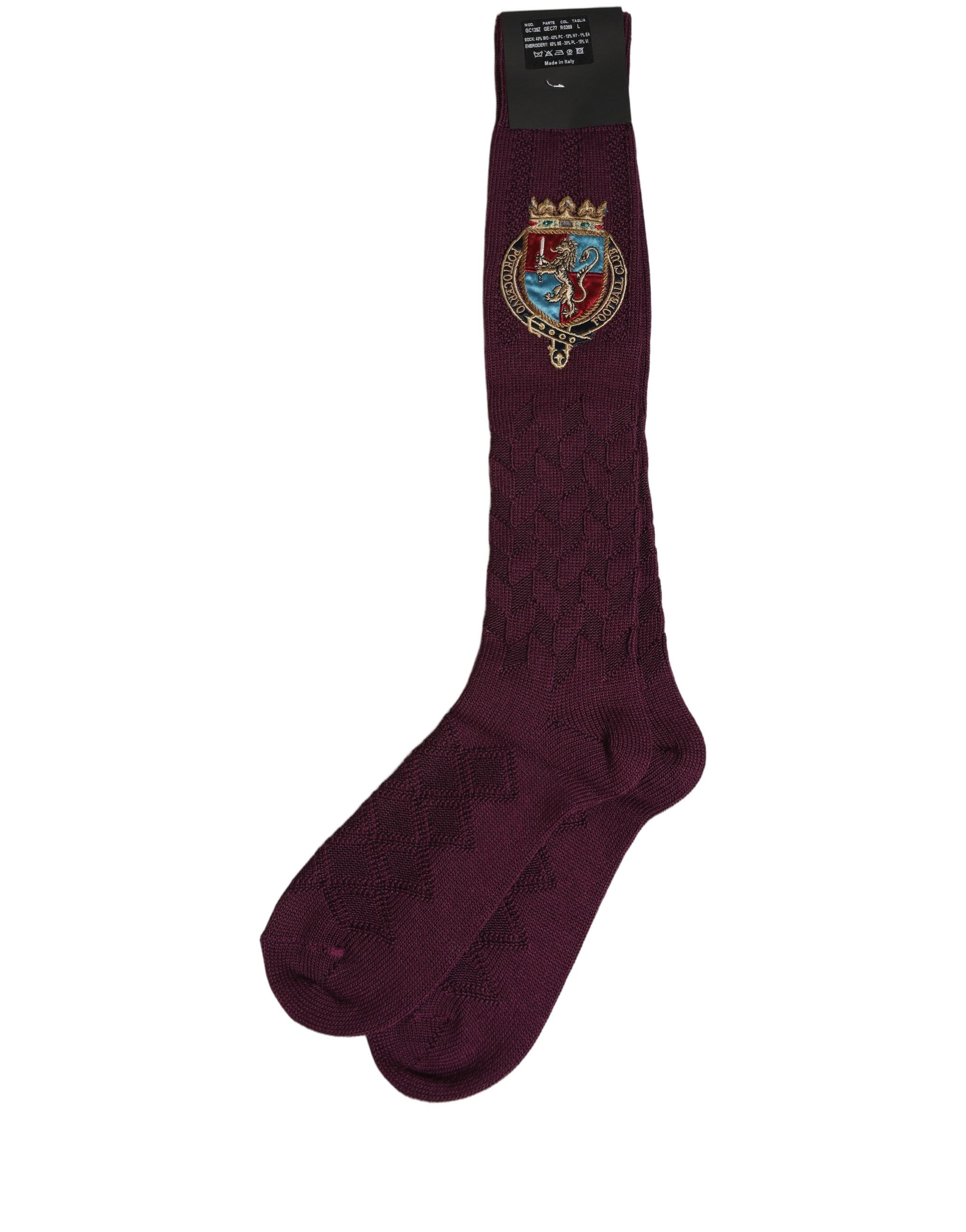 Dolce & Gabbana Burgundy Wool Crest Logo Knee High Accessory Socks - Image 6