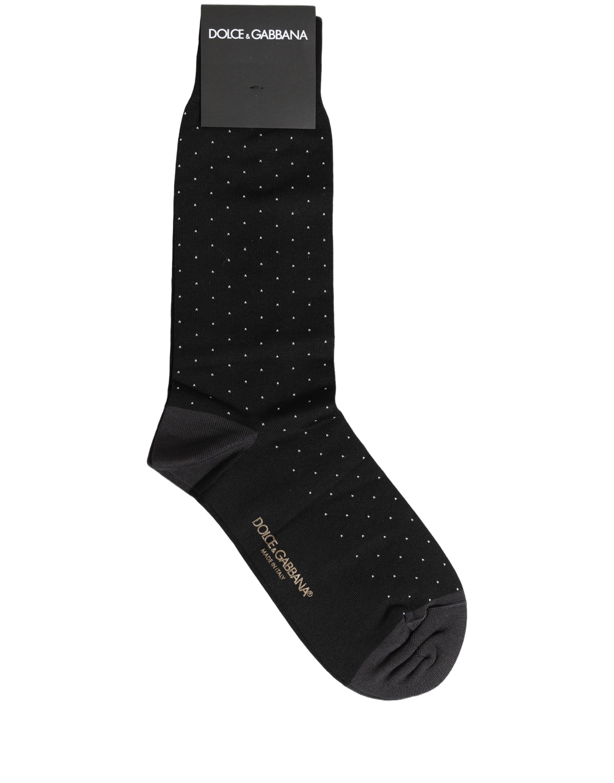 Dolce & Gabbana Men Black Cotton Polka Dot Mid Calf Accessory Socks - Image 3