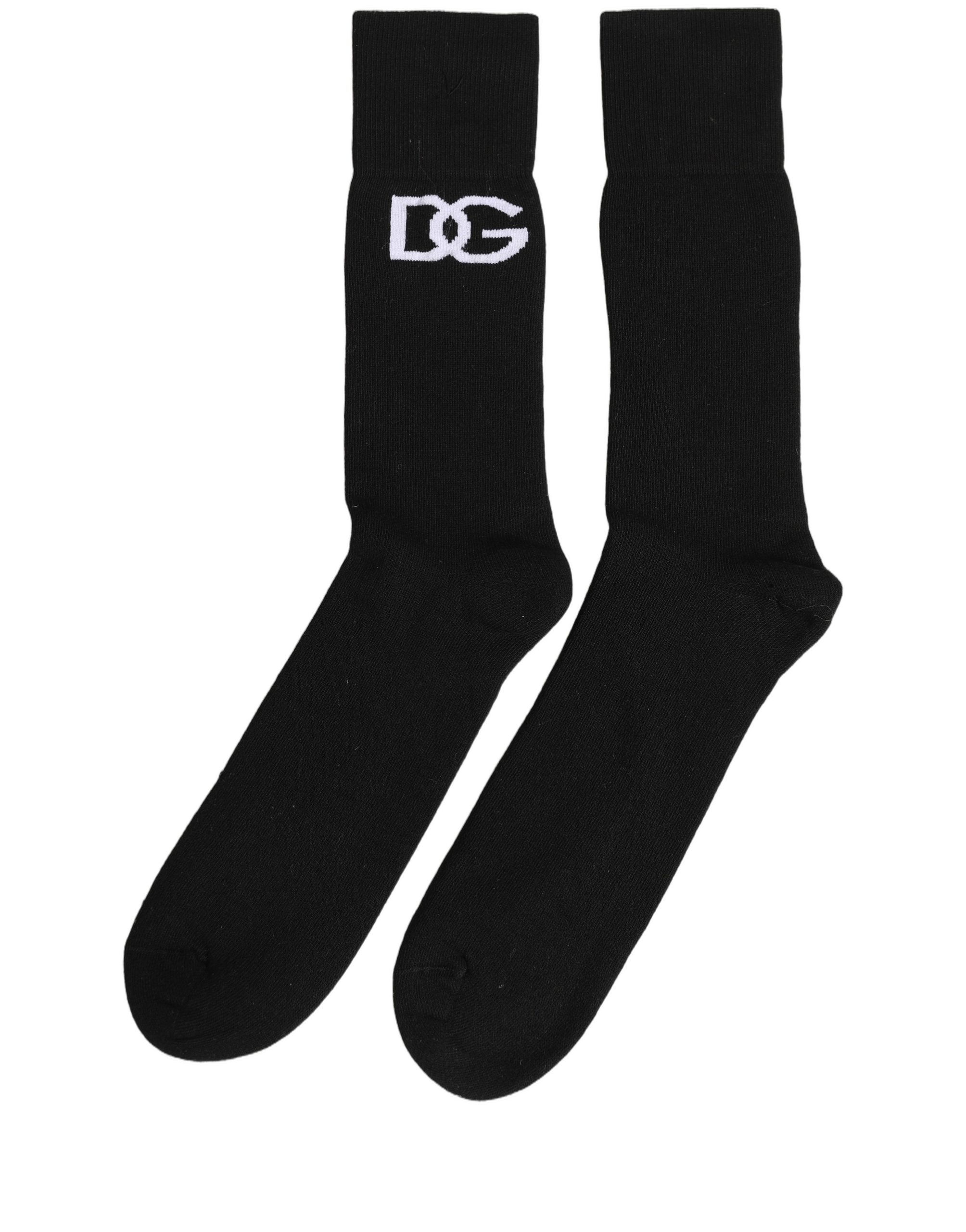 Dolce & Gabbana Men Black Cotton DG Logo Mid Calf Accessory Socks - Image 2