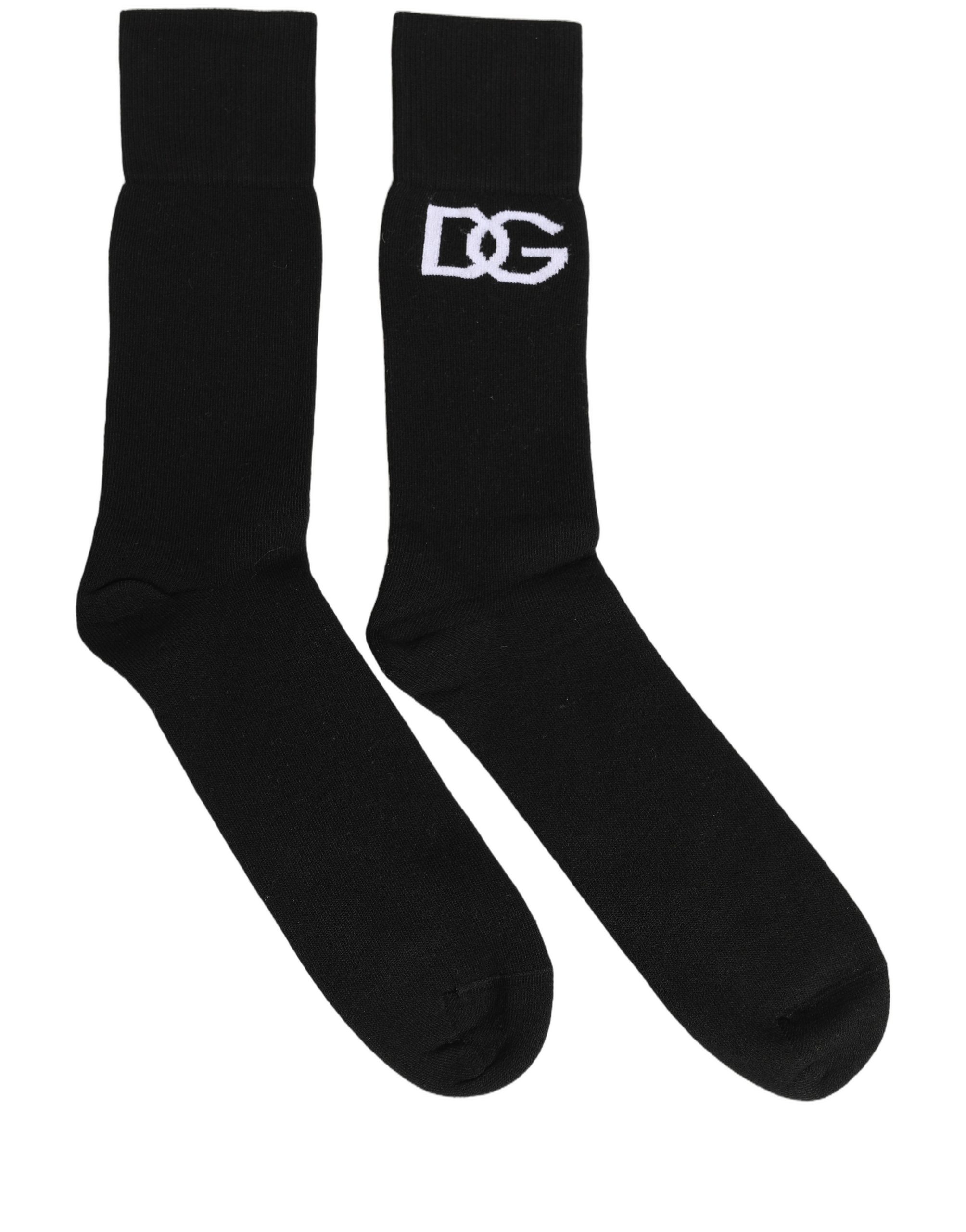 Dolce & Gabbana Men Black Cotton DG Logo Mid Calf Accessory Socks - Image 3