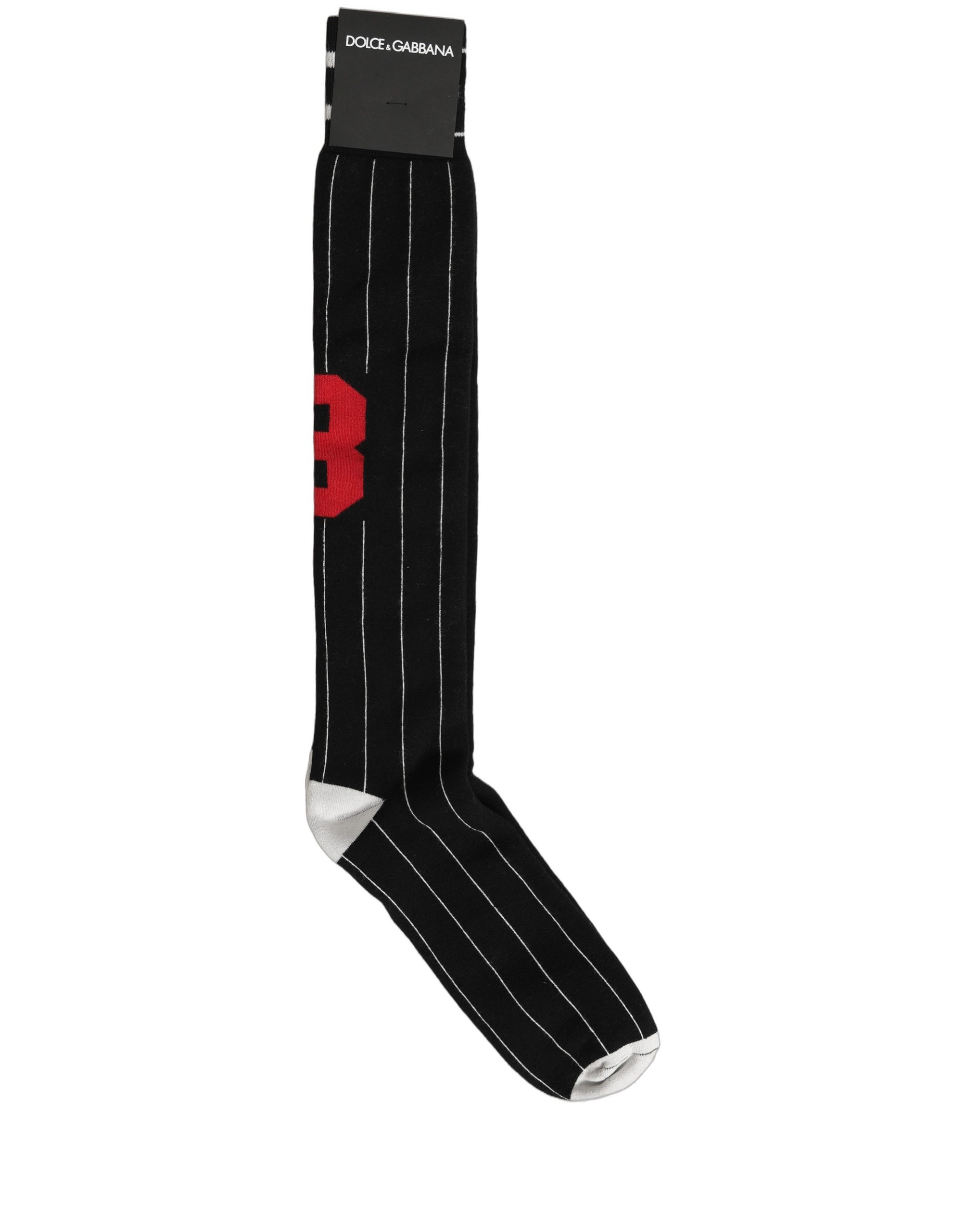 Dolce & Gabbana Men Black Pinstripe Logo Knee High Accessory Socks - Image 2