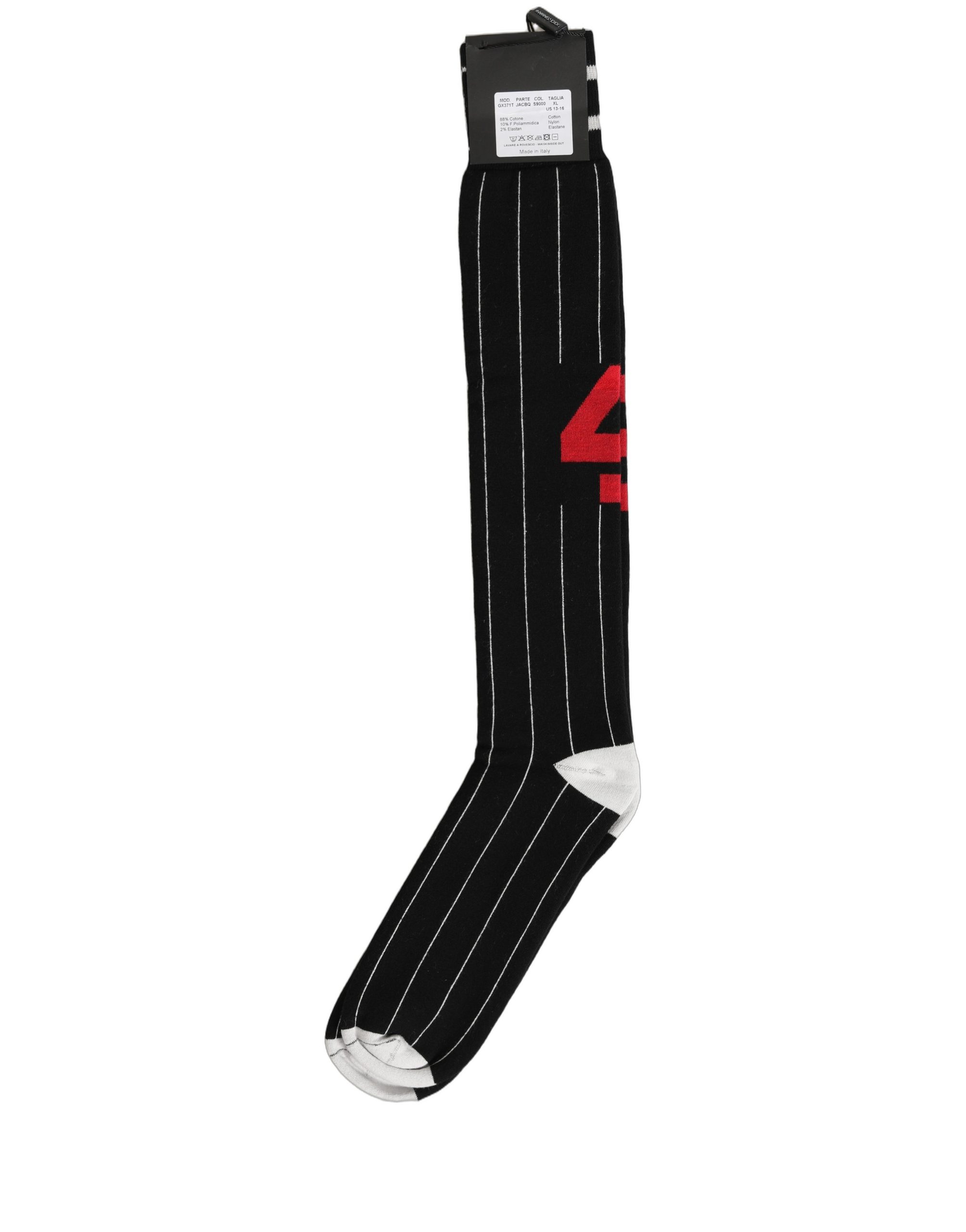 Dolce & Gabbana Men Black Pinstripe Logo Knee High Accessory Socks - Image 4
