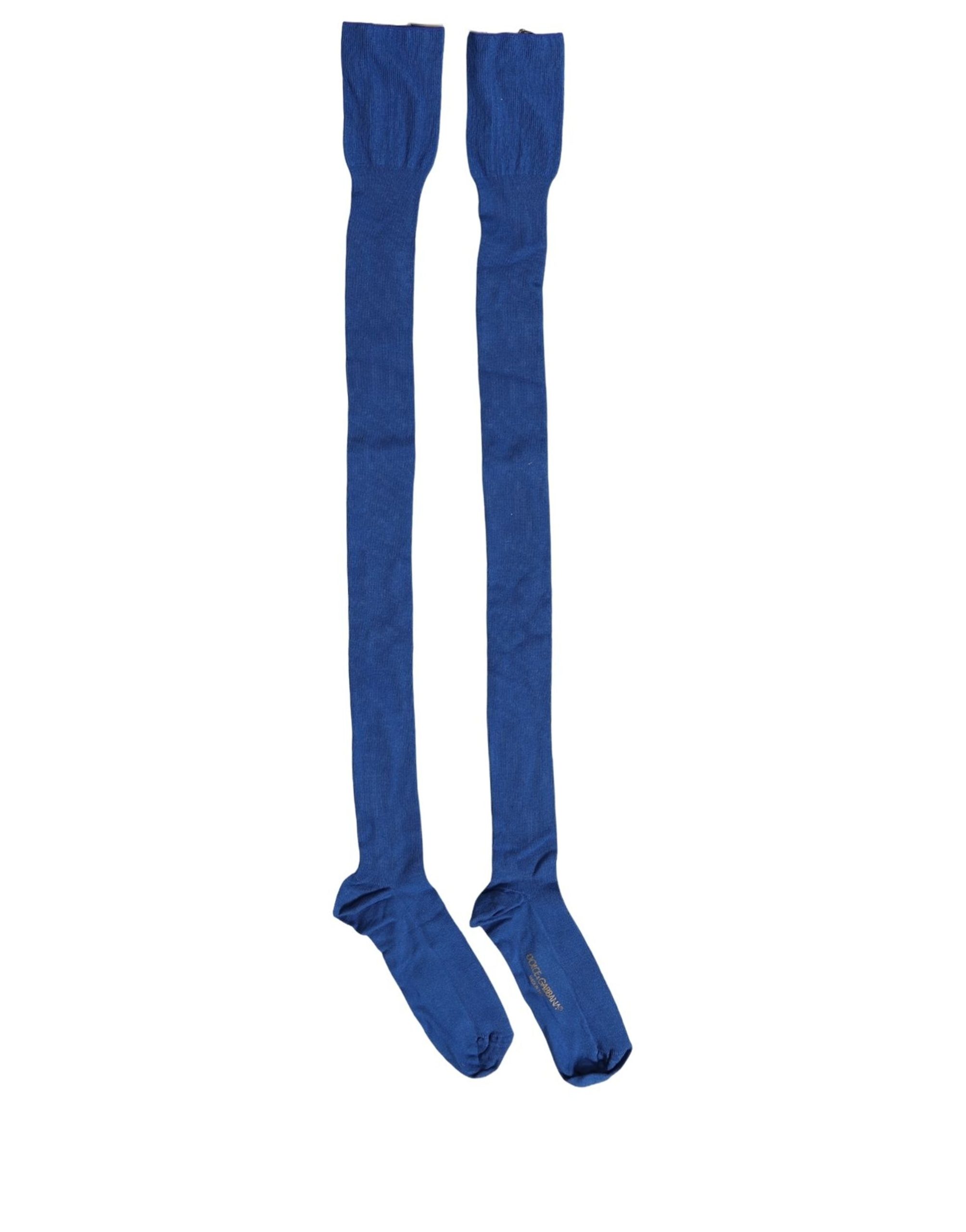 Dolce & Gabbana Blue Viscose Knitted Thigh High Accessory Socks - Image 4